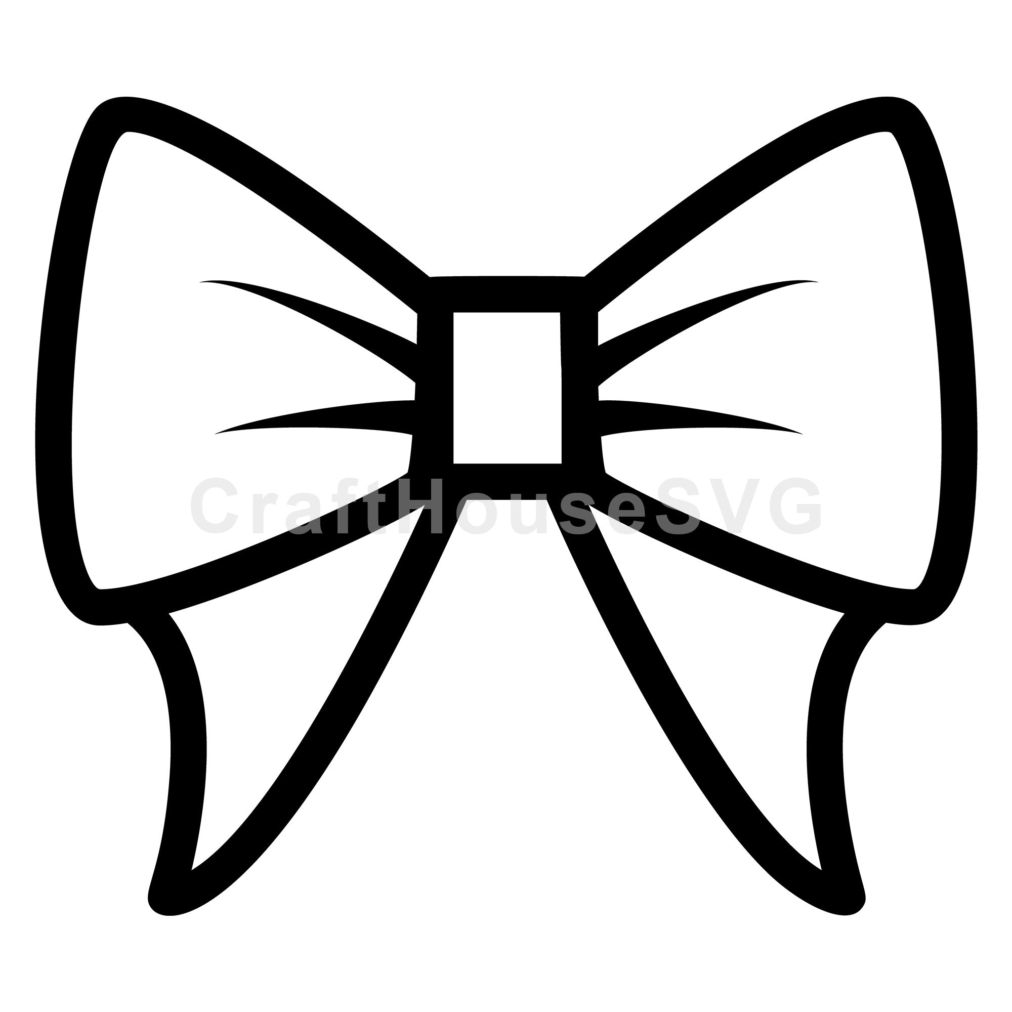 Wide Tail Ribbon Bow Outline SVG