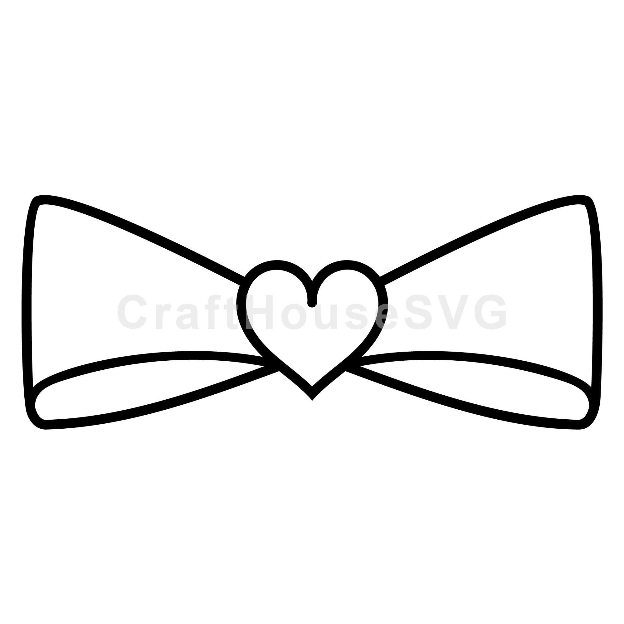 Heart Centered Ribbon Outline SVG