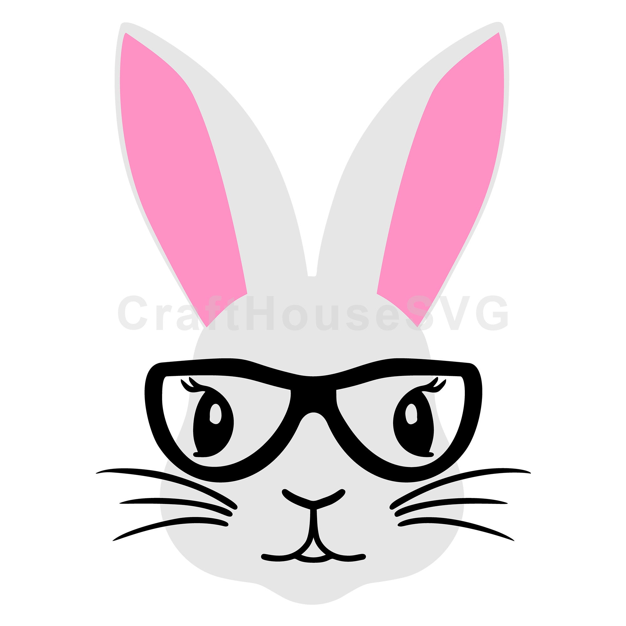 Bunny with Glasses and Pink Ears SVG