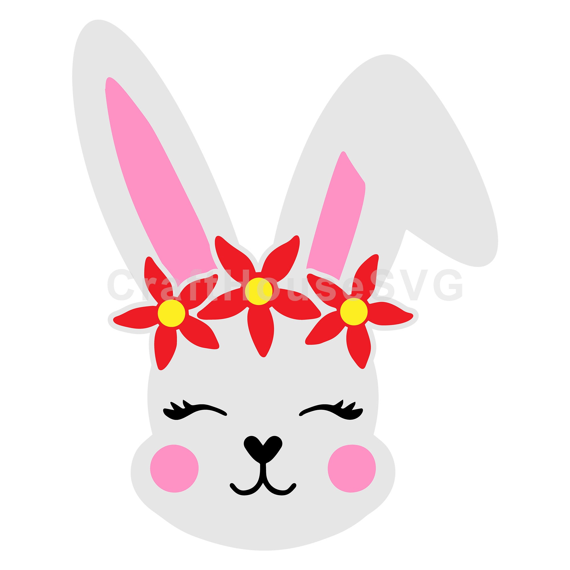 Smiling Bunny with Red Flowers SVG