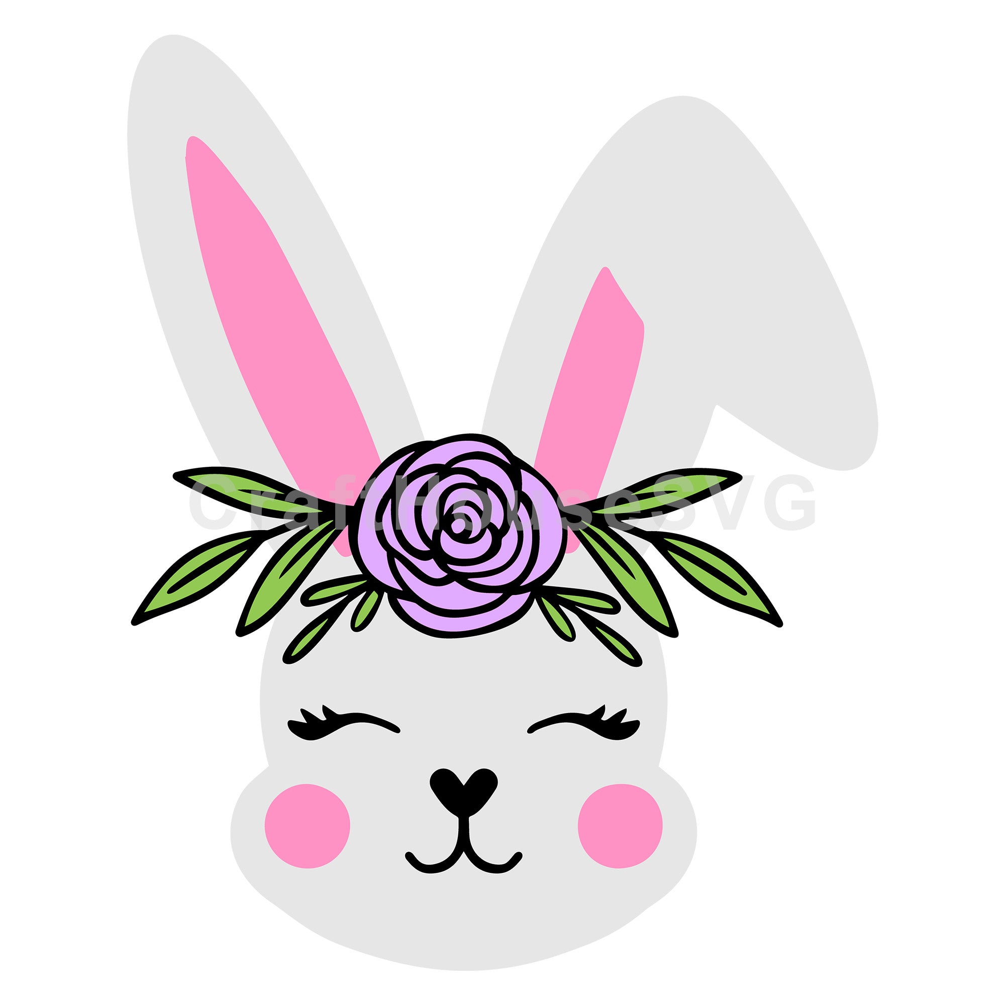 Smiling Bunny Face with Rose SVG