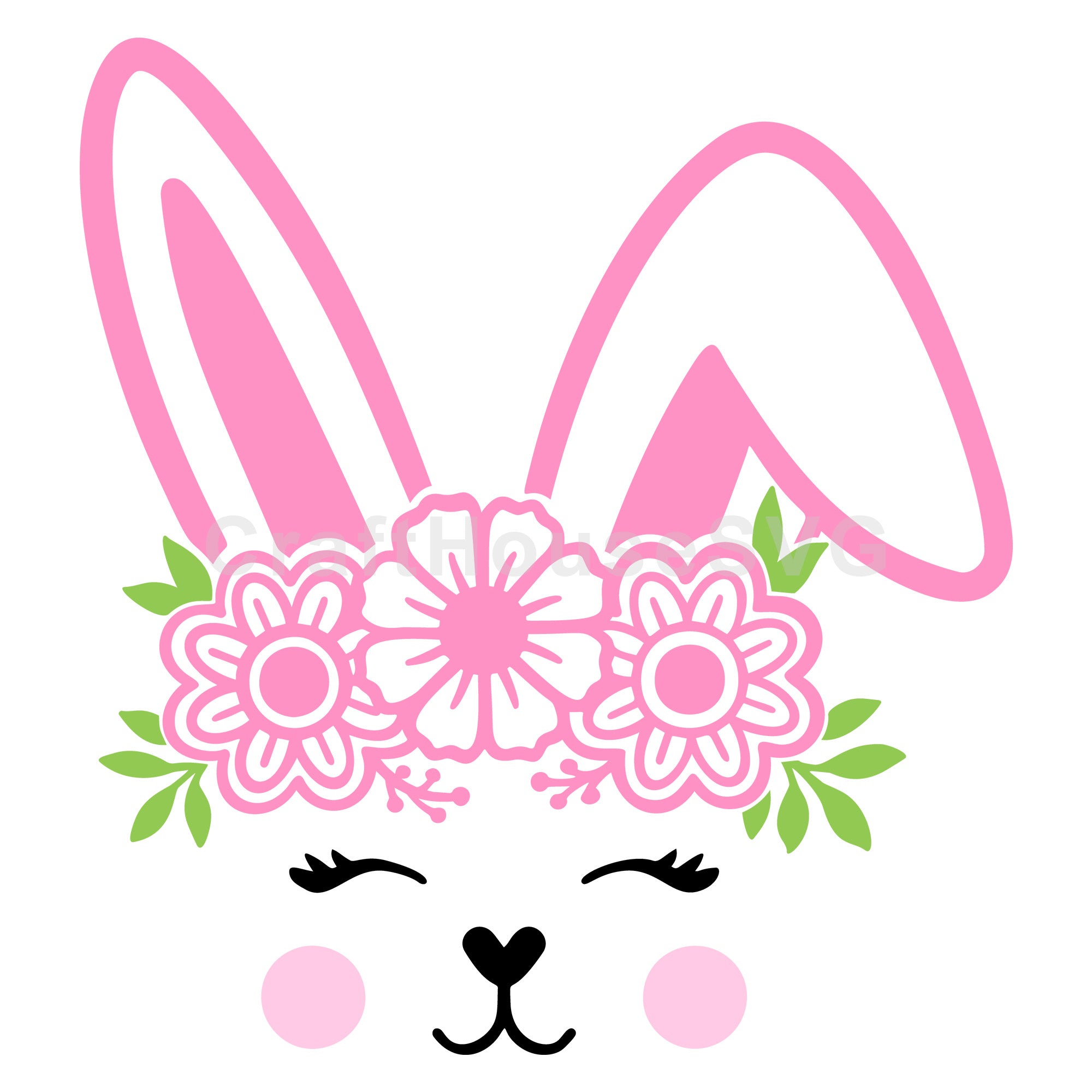 Floral Crown Bunny Face SVG