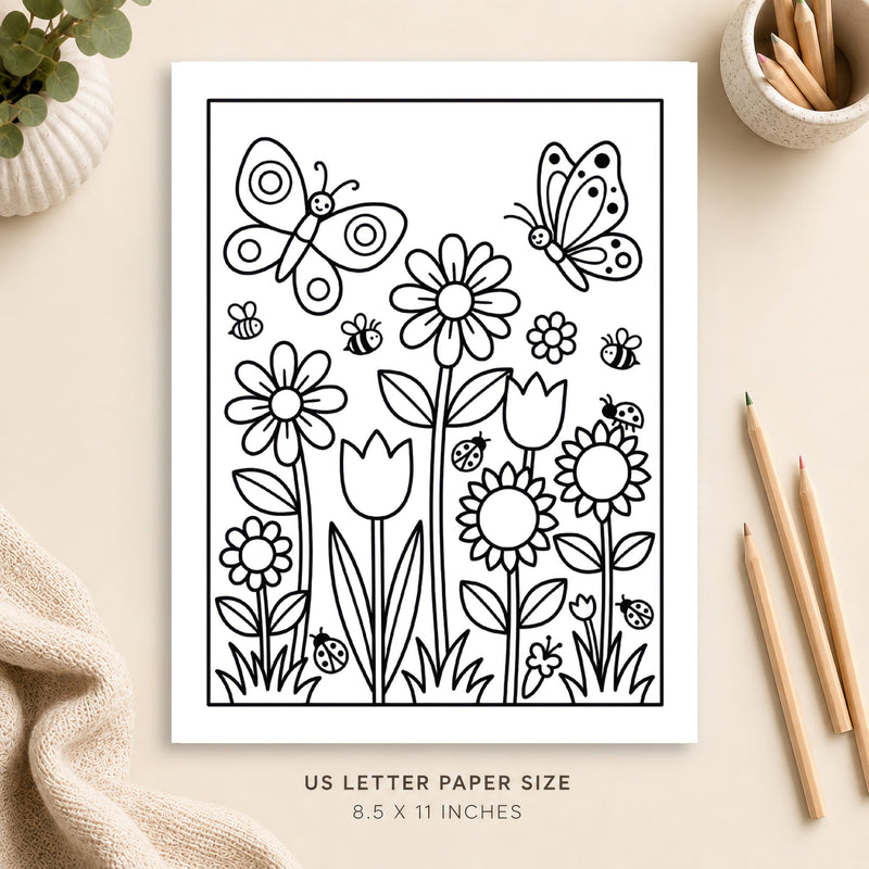 Butterflies and Flowers Coloring Page 3