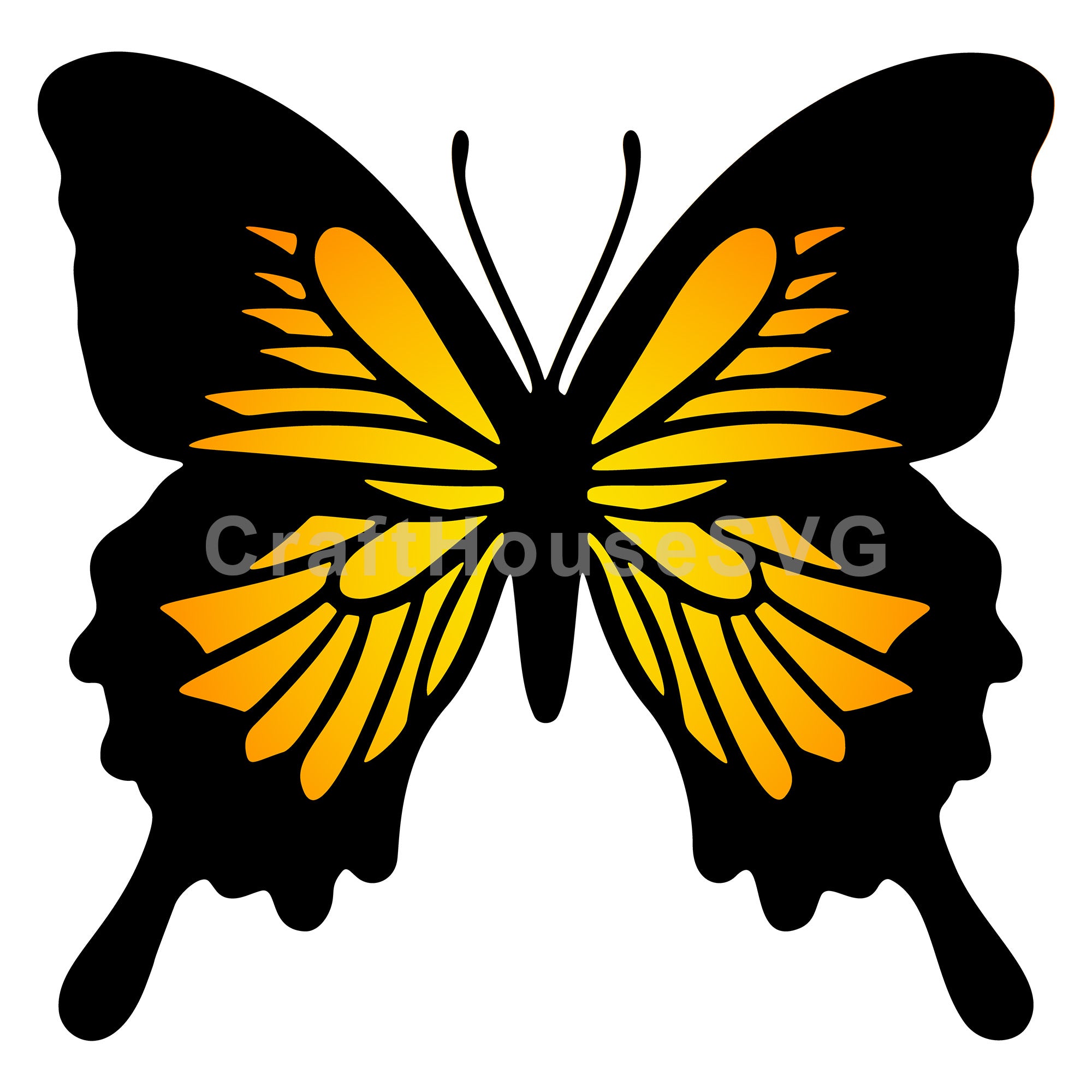 Detailed Butterfly with Flowing Wing Shapes Layered SVG