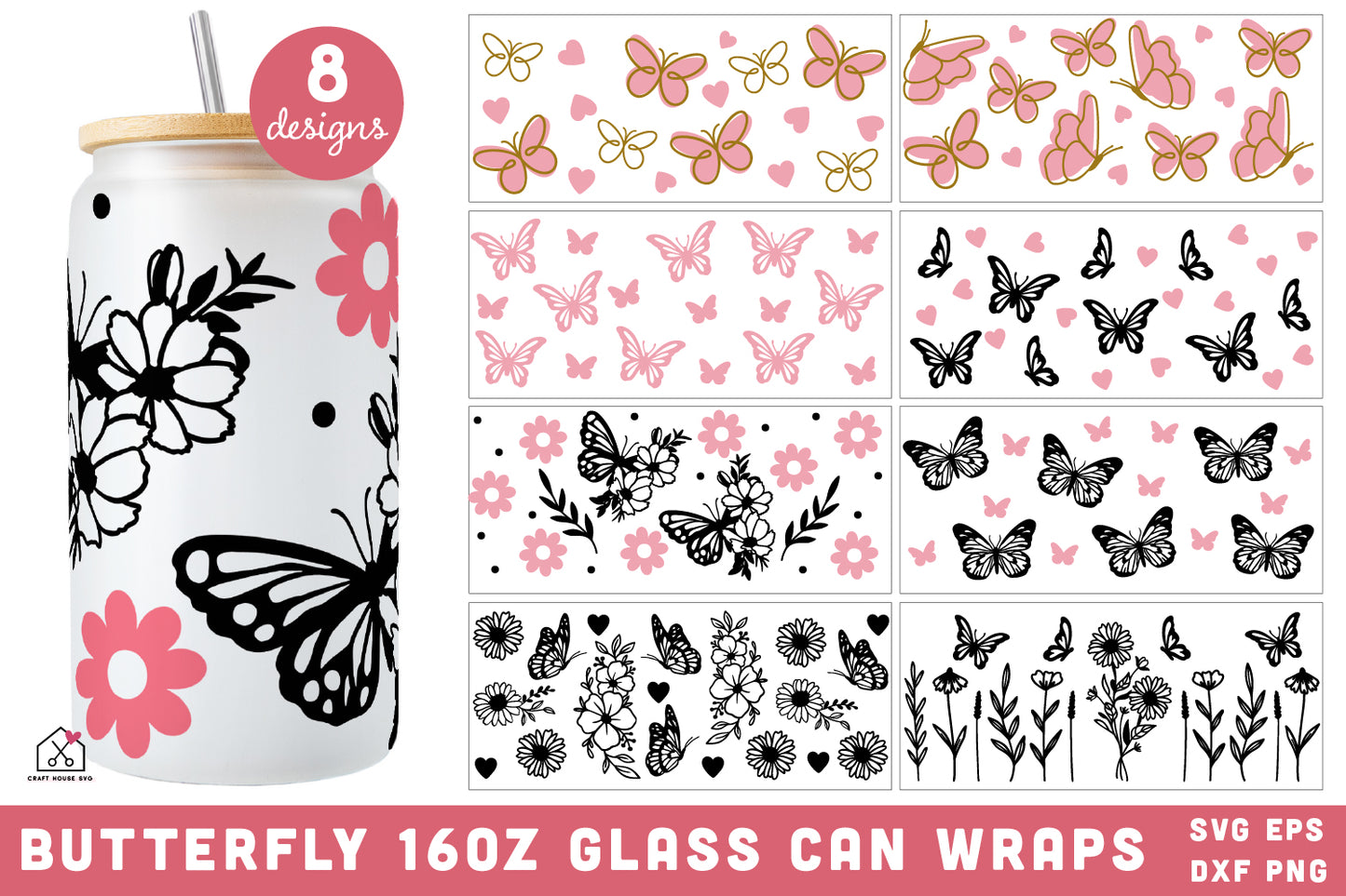 Butterfly 16 Oz Glass Can Wrap SVG Bundle