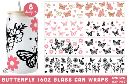 Butterfly 16 Oz Glass Can Wrap SVG Bundle