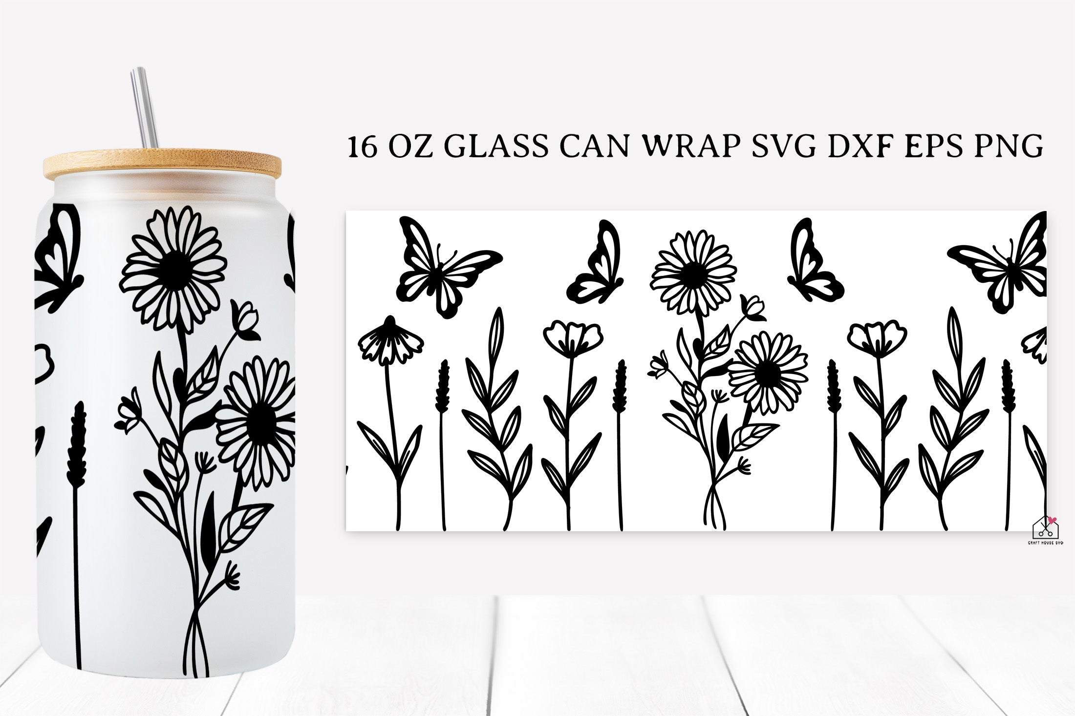 Butterfly 16 Oz Glass Can Wrap SVG Bundle Spring PNG SVG Cut Files