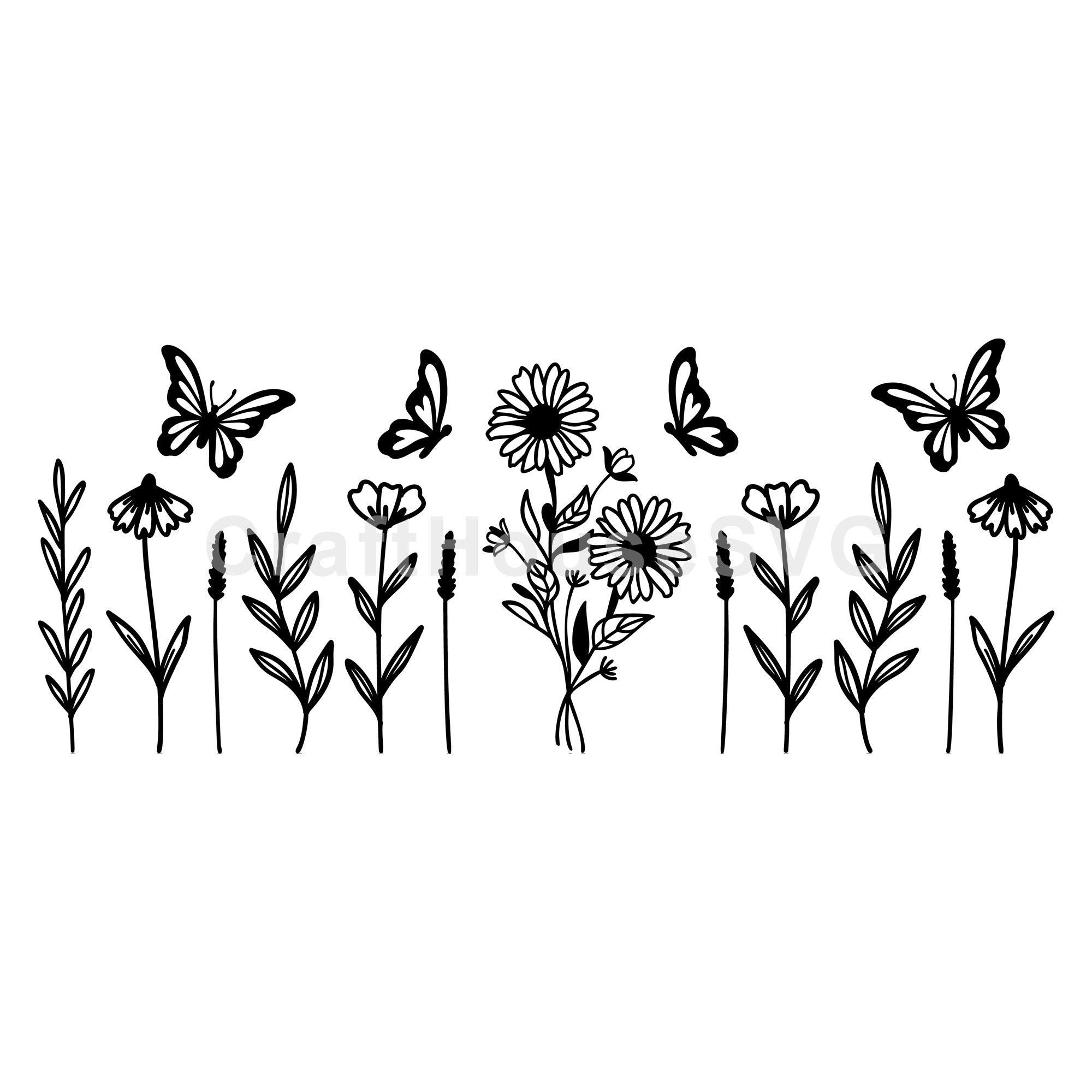 Butterfly and Wildflower SVG 16 Oz Glass Can Wrap Cut File