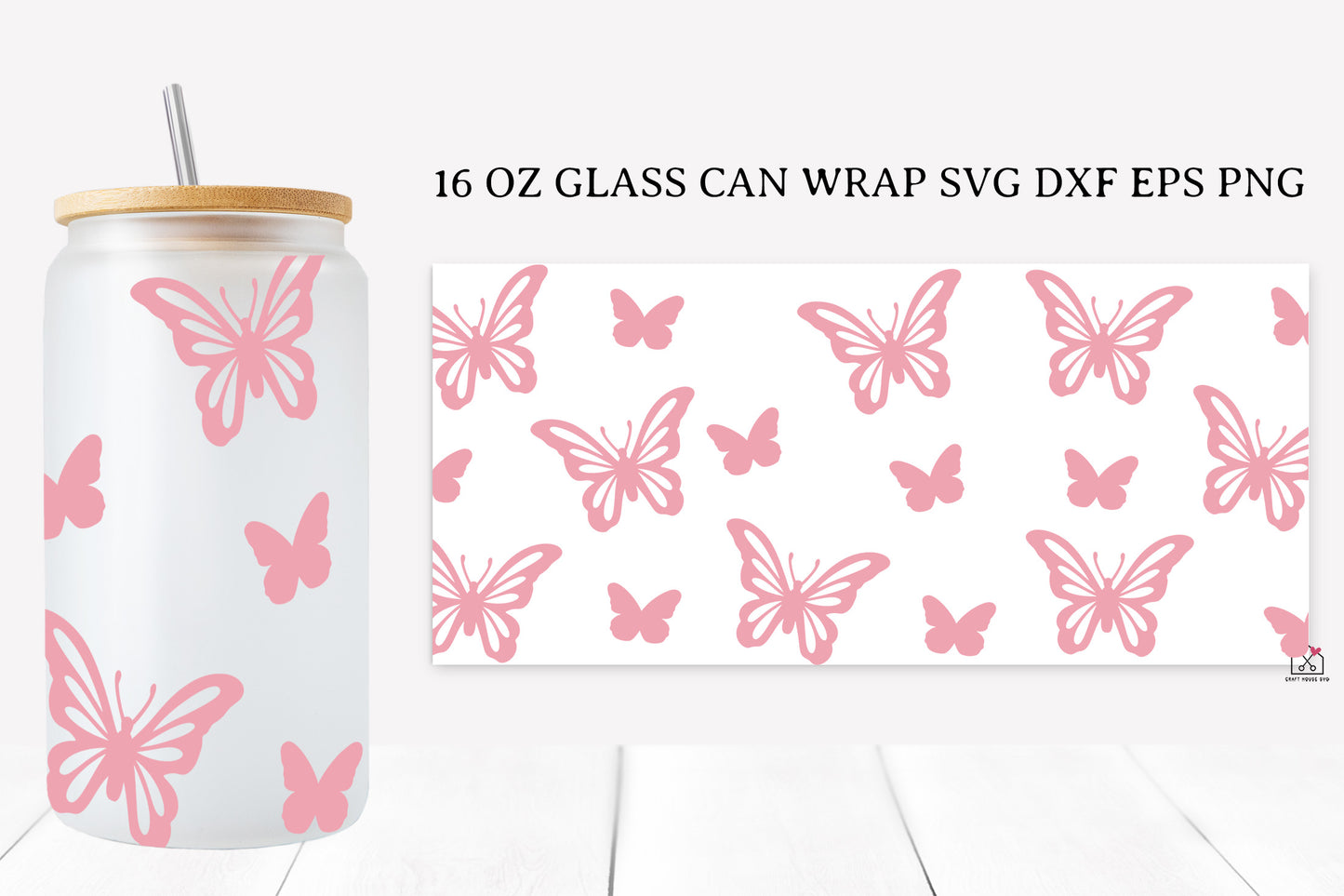 Butterfly 16 Oz Glass Can Wrap SVG Bundle