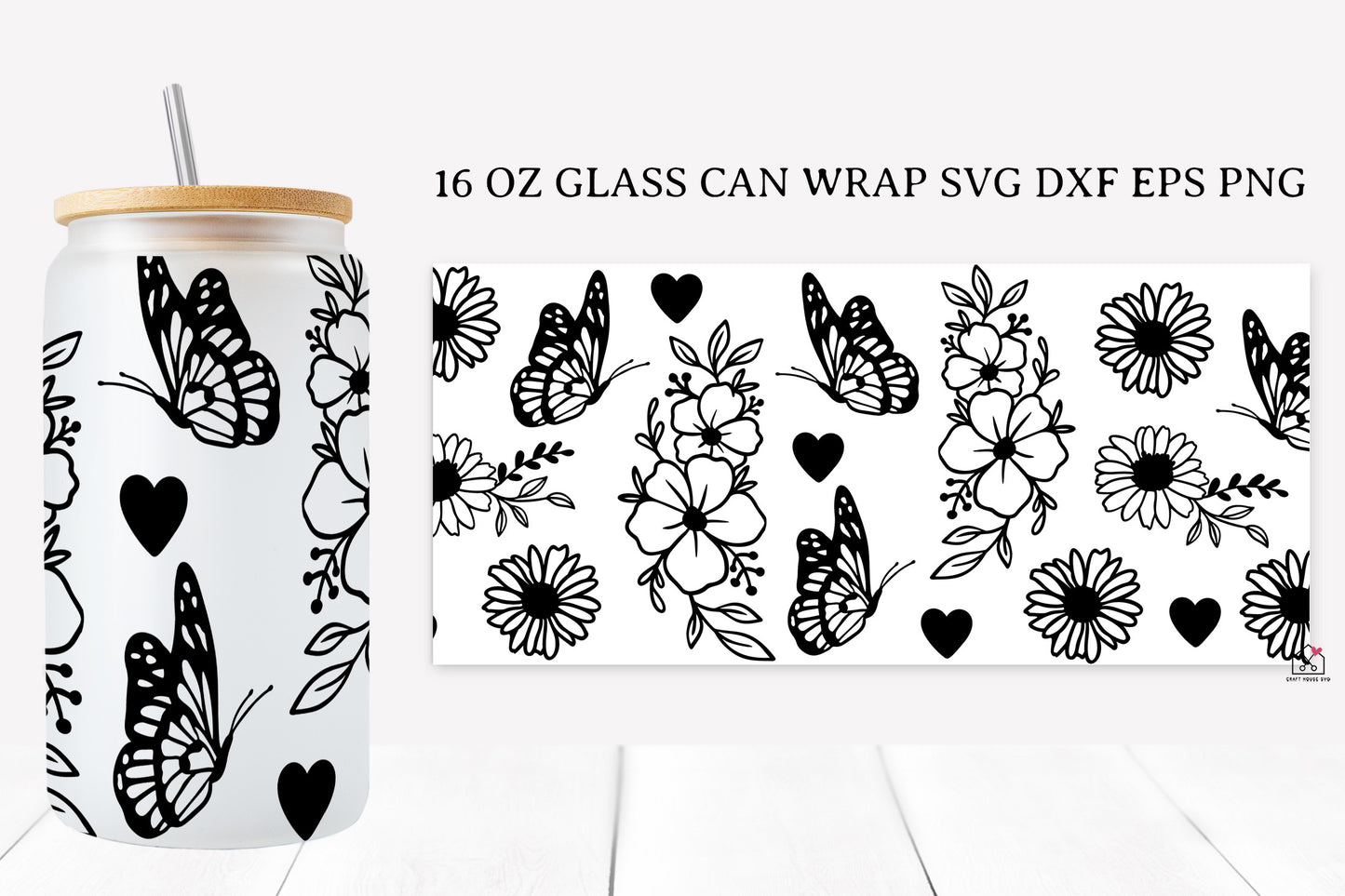 Butterfly 16 Oz Glass Can Wrap SVG Bundle