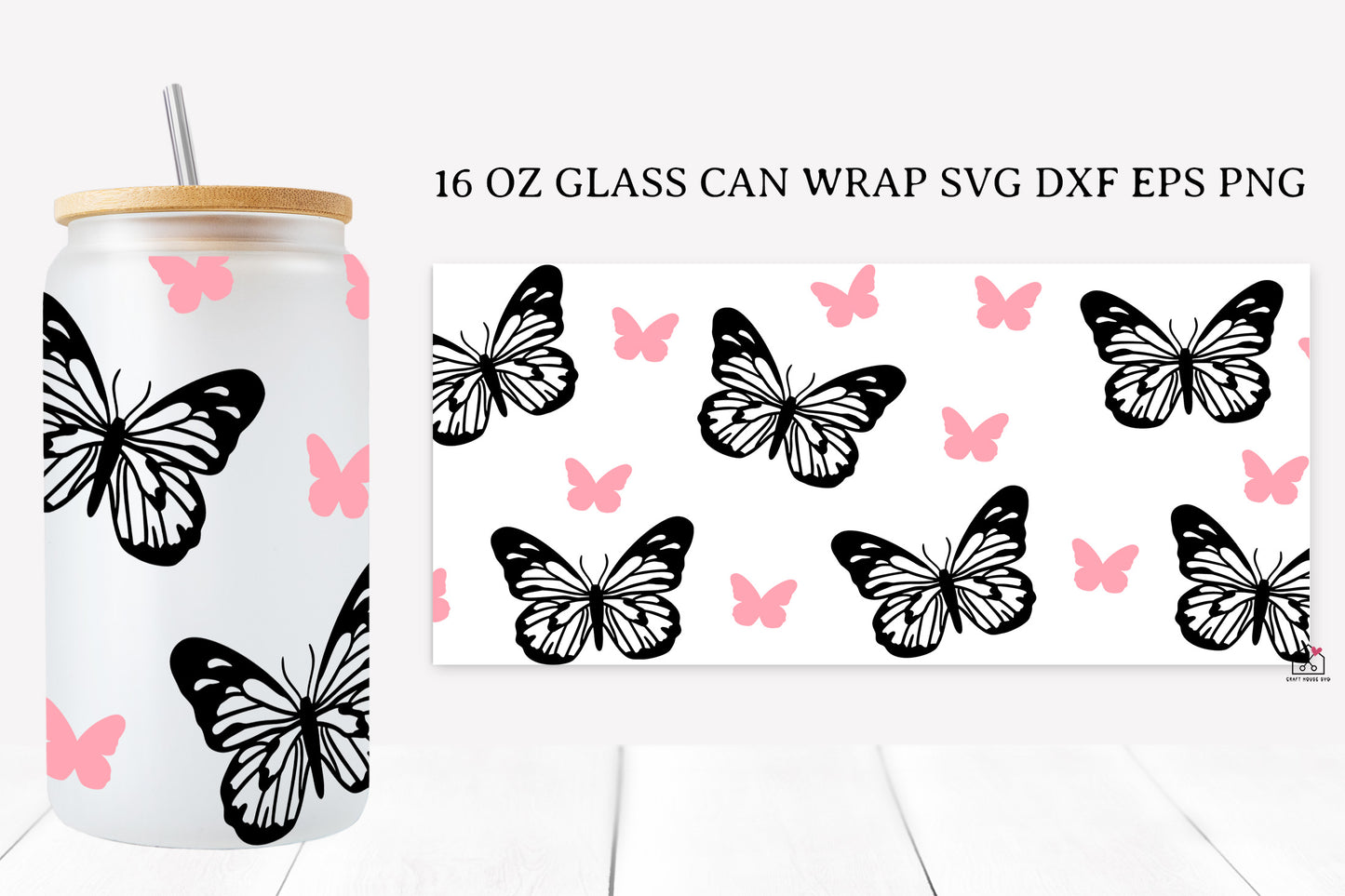 Butterfly 16 Oz Glass Can Wrap SVG Bundle
