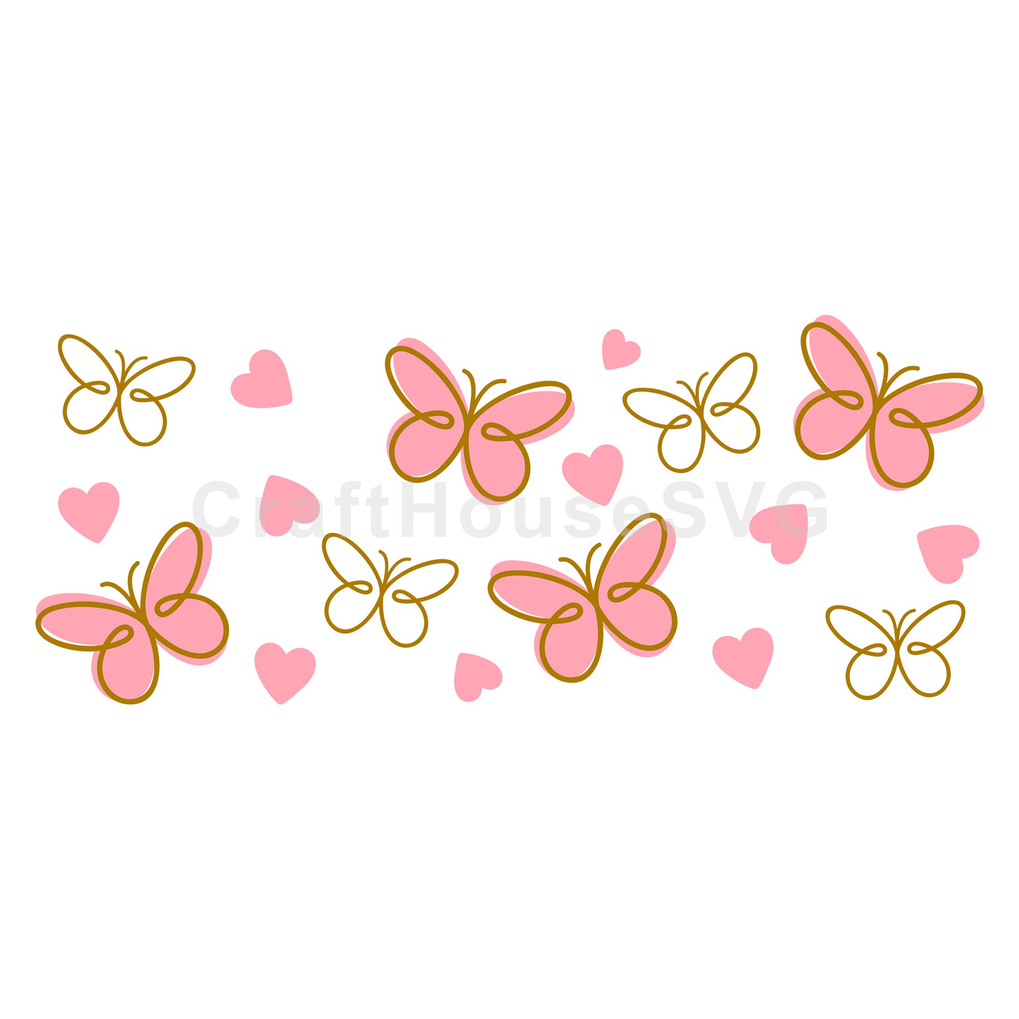 Pink and Gold Butterflies SVG 16 Oz Glass Can Wrap Cut File