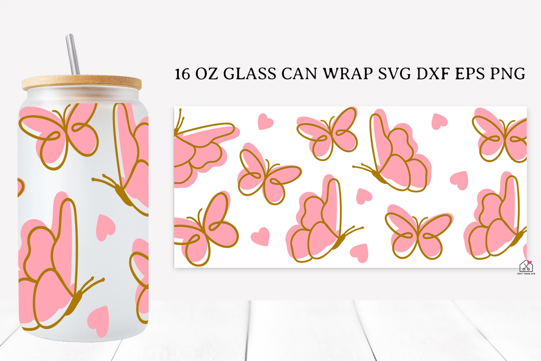 Butterfly 16 Oz Glass Can Wrap SVG Bundle Spring PNG SVG Cut Files