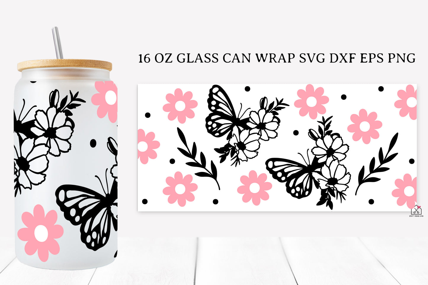 Butterfly 16 Oz Glass Can Wrap SVG Bundle