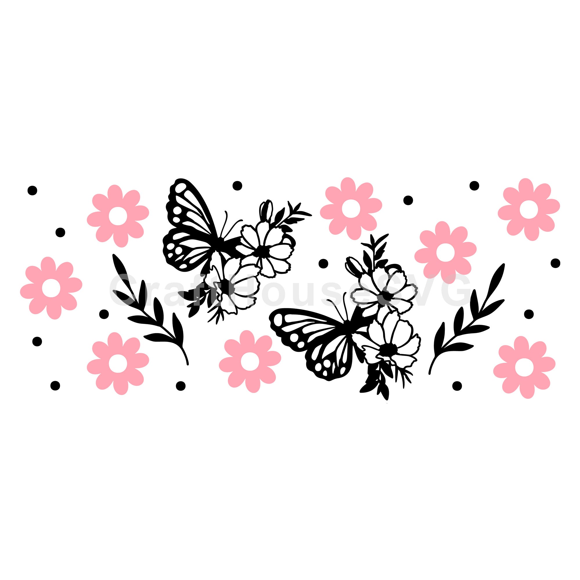 Butterflies and Flowers 16 Oz Glass Can Wrap SVG Cut File