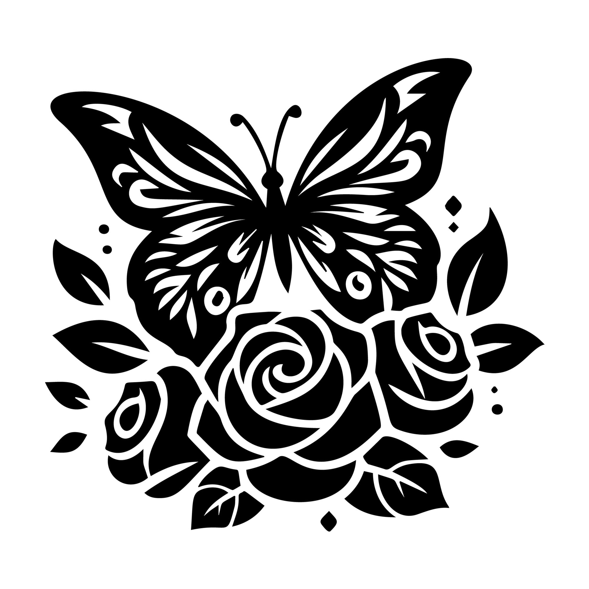 Butterfly and Roses SVG design for Cricut, Silhouette, laser cutting, vinyl, sublimation, and craft projects.