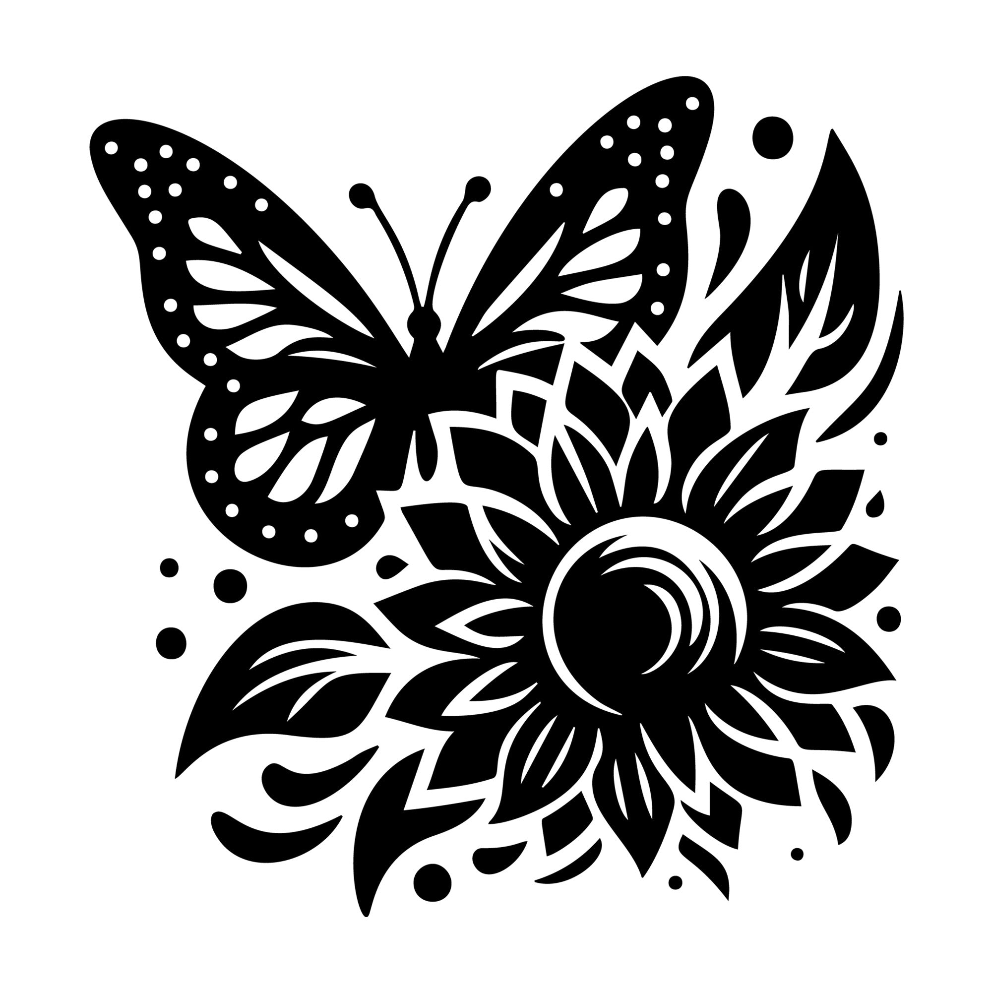 Butterfly and Sunflower SVG design for Cricut, Silhouette, laser cutting, vinyl, sublimation, and craft projects.