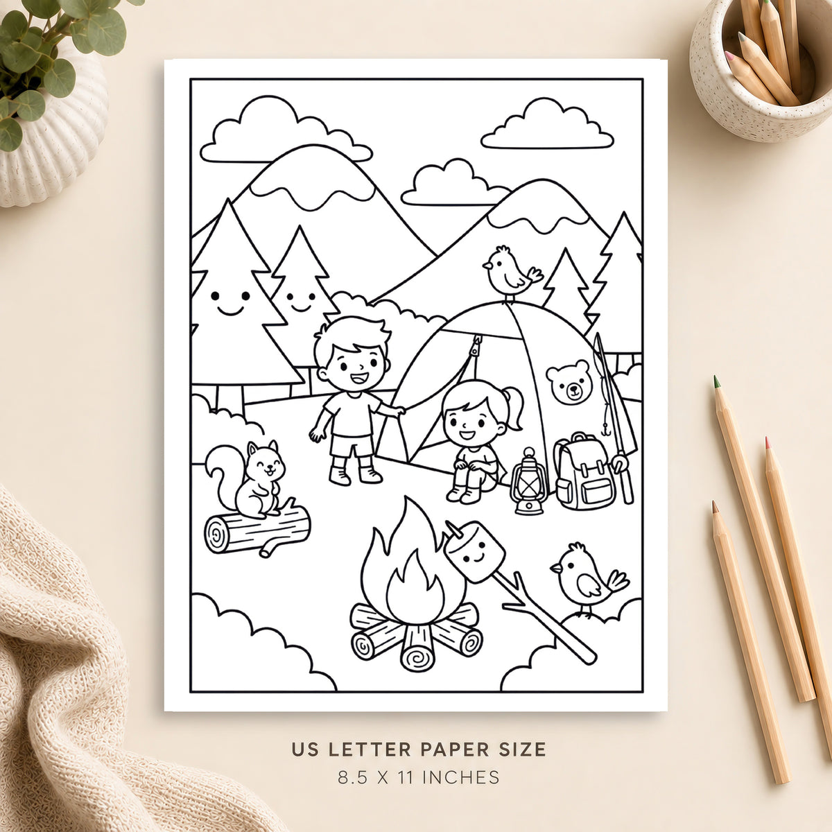 Camping Adventures Coloring Page 1