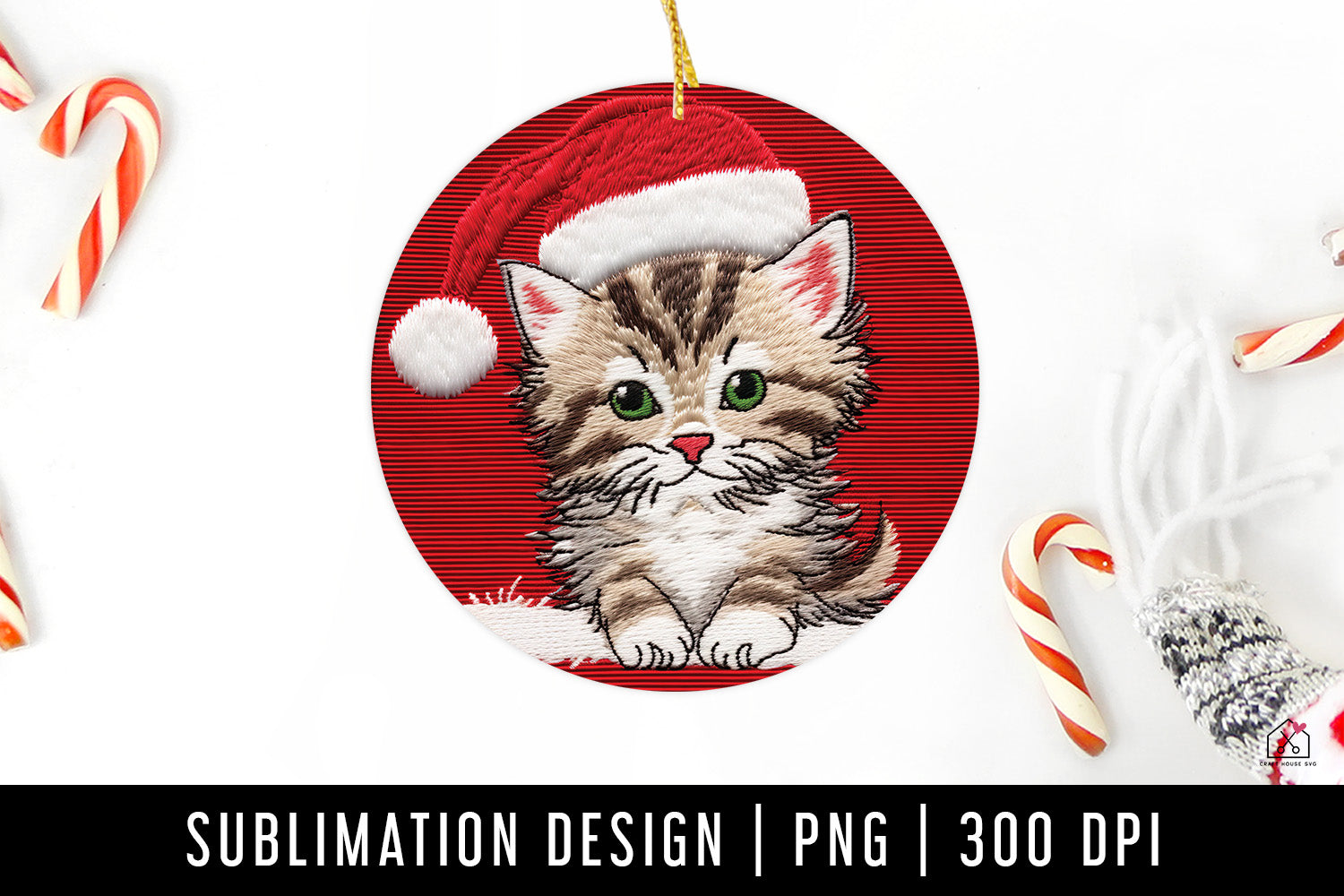 Cat Christmas 3D Ornament Sublimation Design PNG