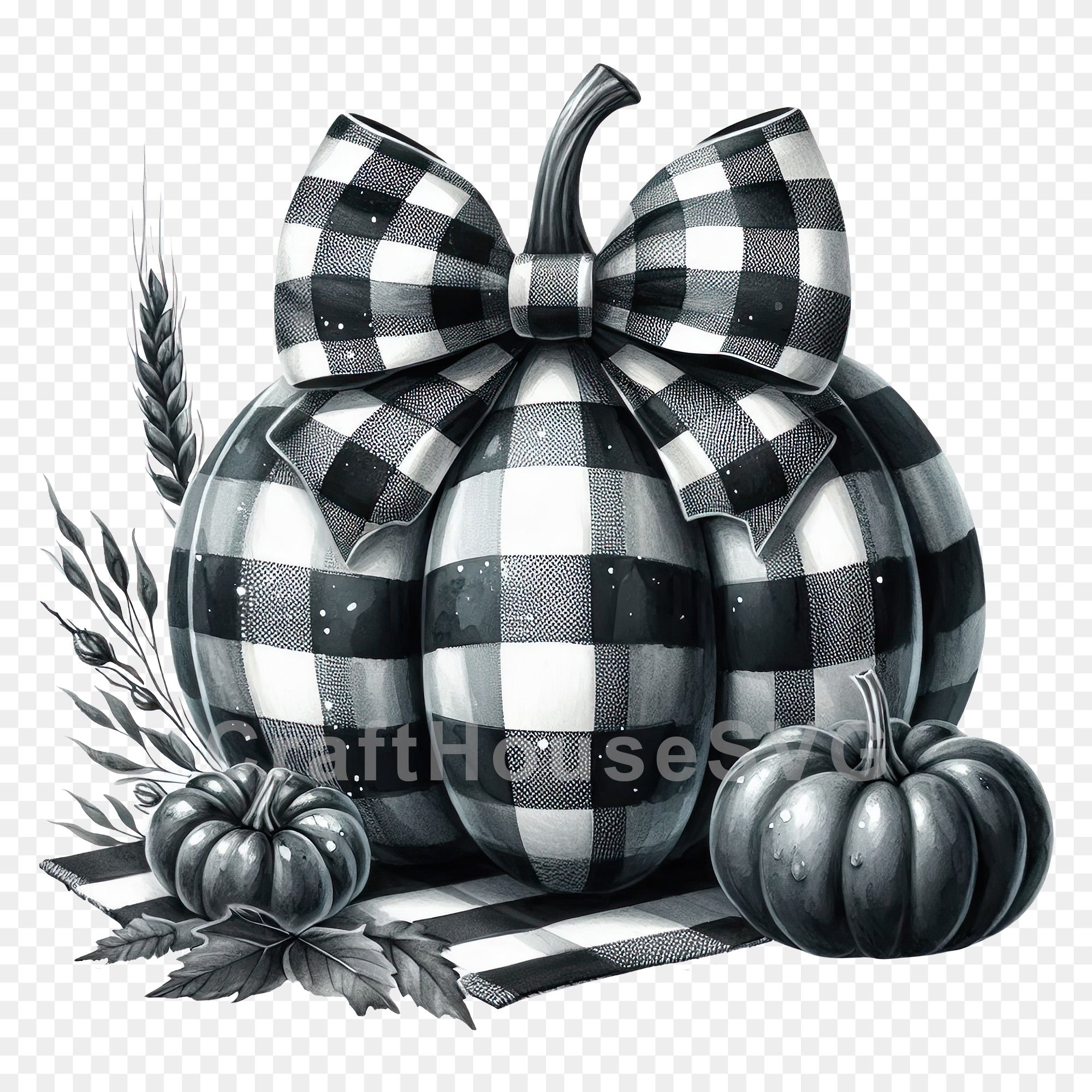 Checkered Halloween Pumpkin Black and White PNG Sublimation