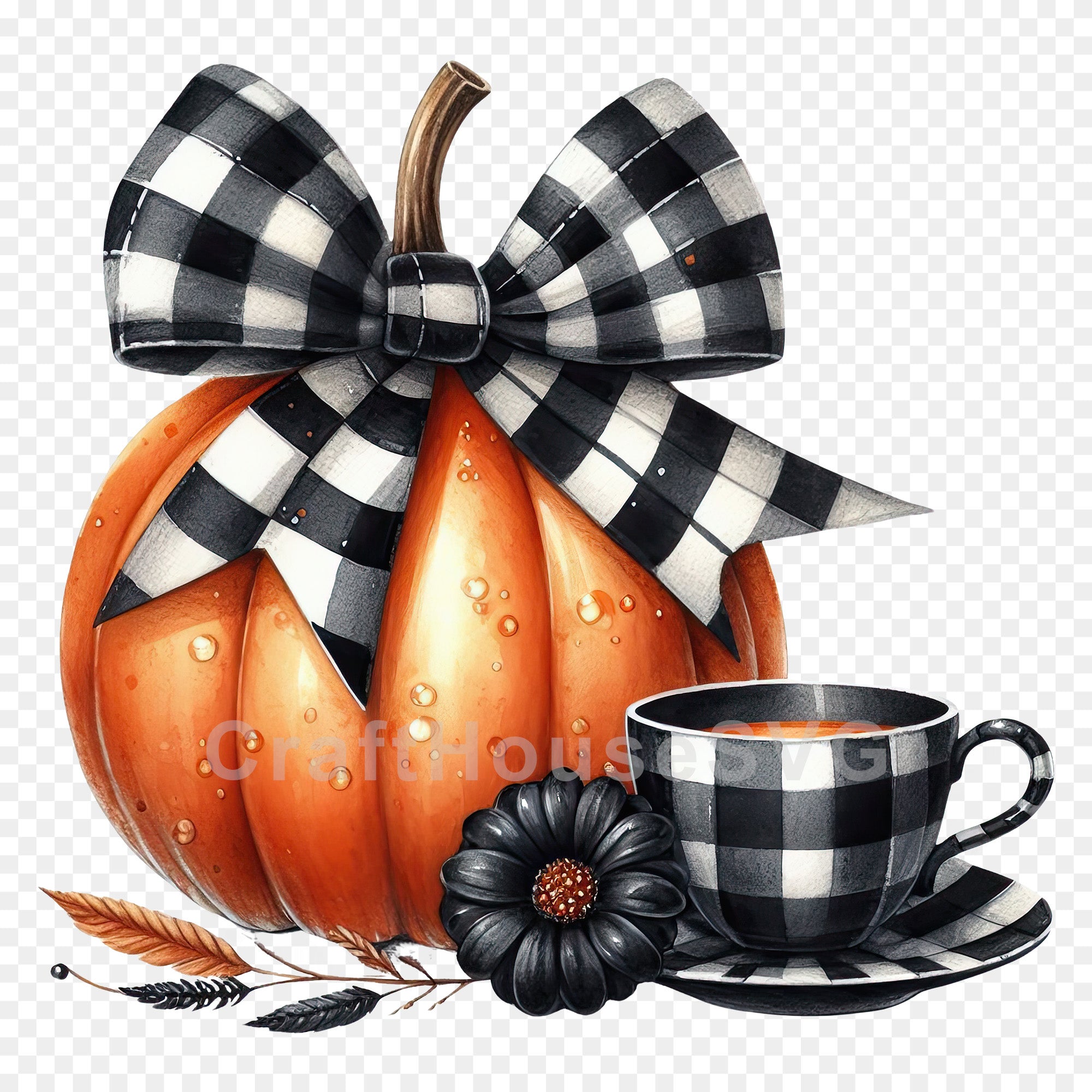 Checkered Halloween Pumpkin PNG Sublimation