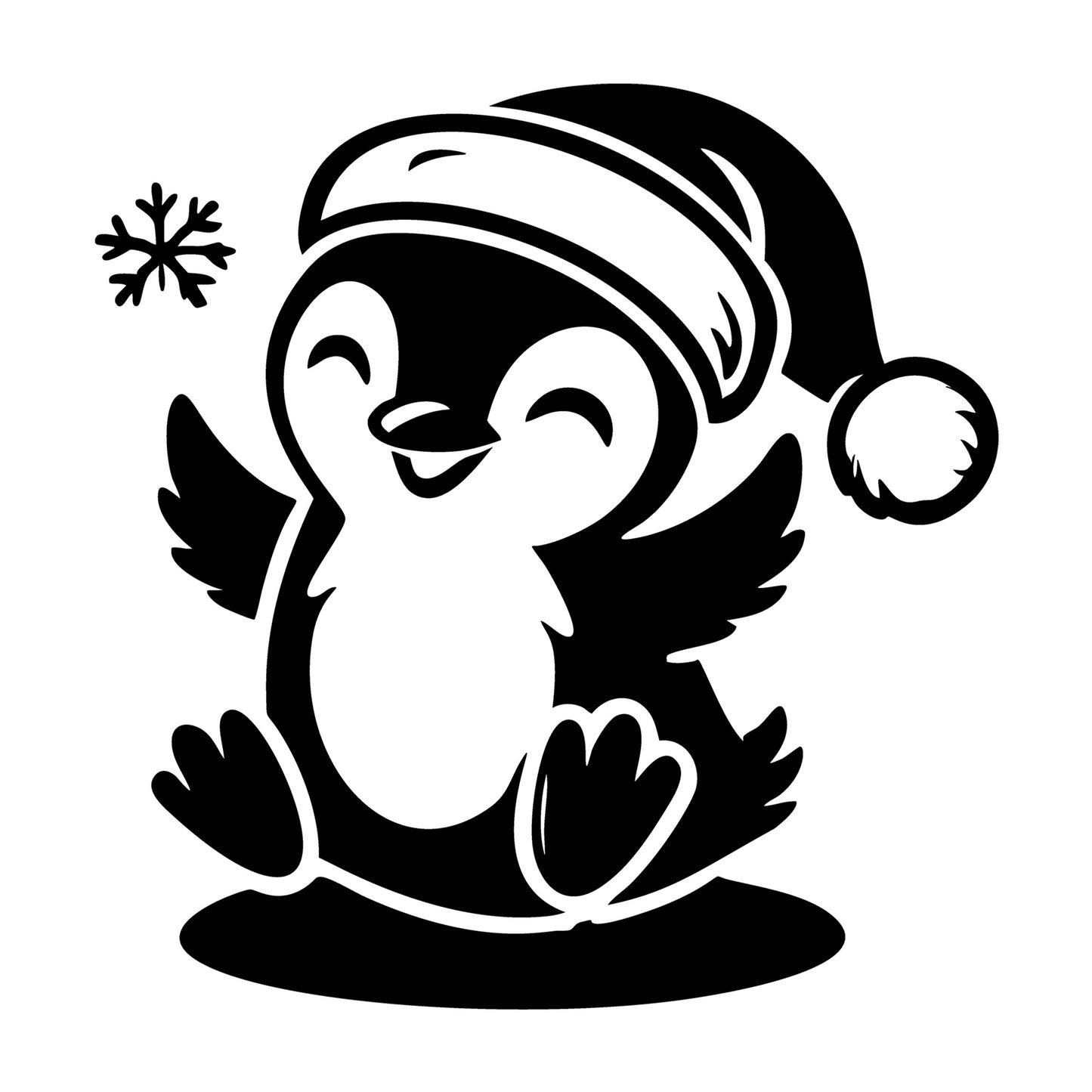 Cheerful Penguin Enjoying Snow with Santa Hat SVG design for Cricut, Silhouette, laser cutting, vinyl, sublimation, and craft projects.