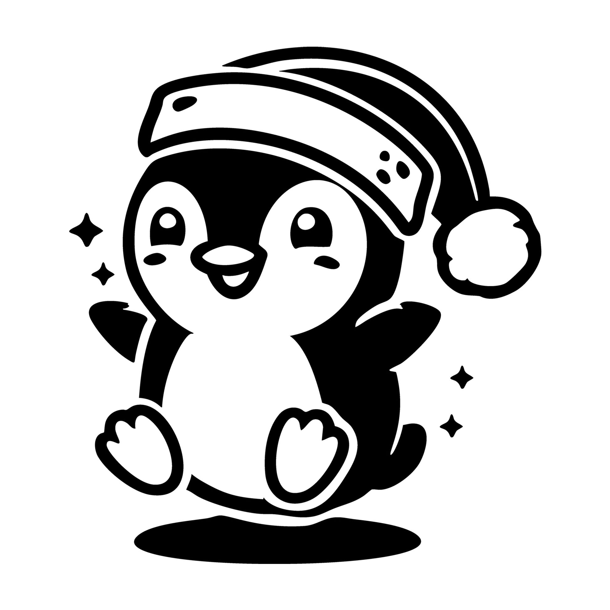 Cheerful Penguin in Santa Hat Smiling SVG design for Cricut, Silhouette, laser cutting, vinyl, sublimation, and craft projects.