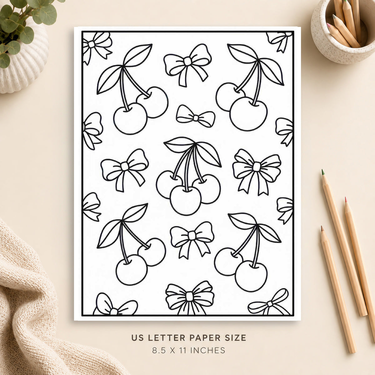 Cherries and Bows Coloring Page 3