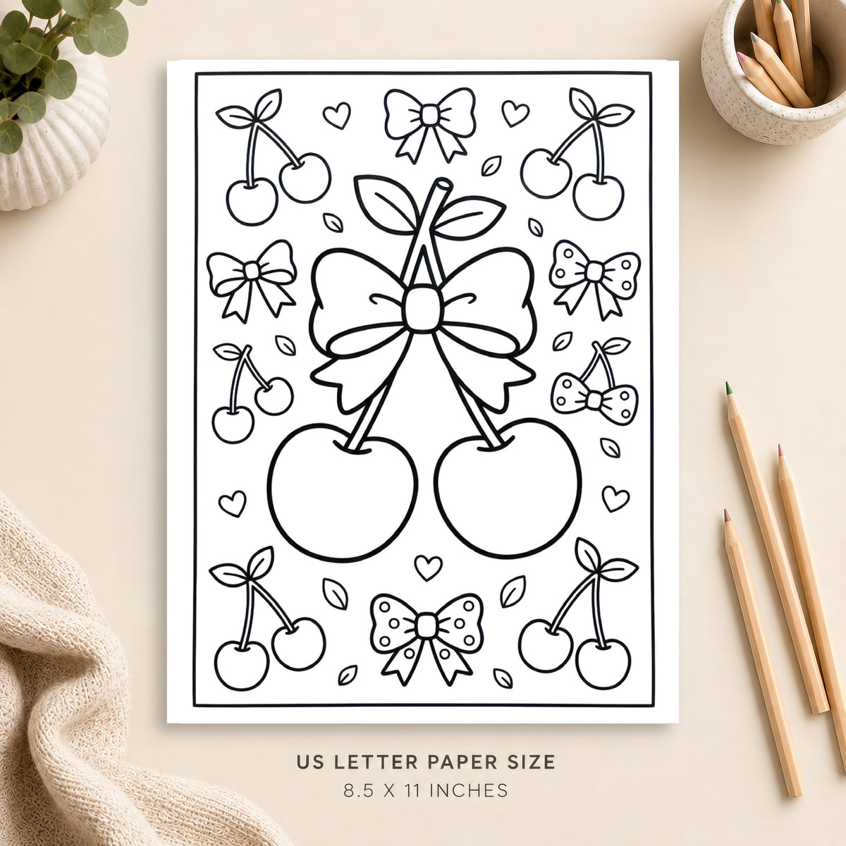 Cherries and Bows Coloring Page 4
