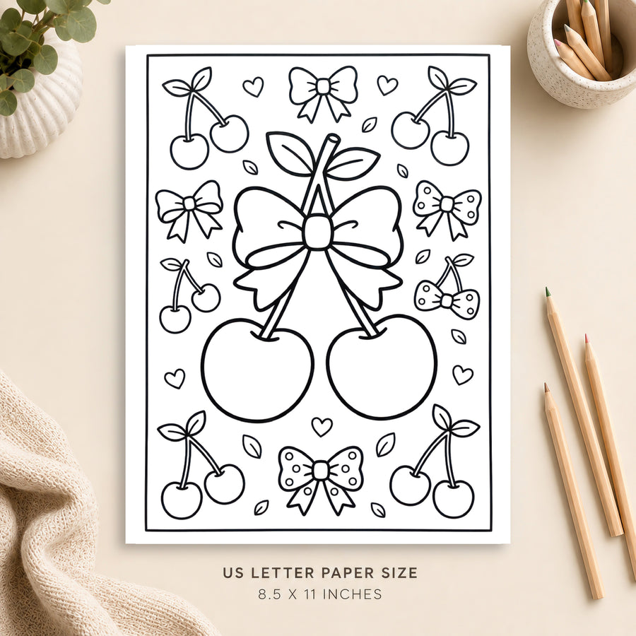 Cherries and Bows Coloring Page 4