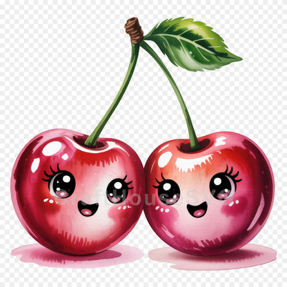 Kawaii Fruit Clipart Sublimation PNG Bundle