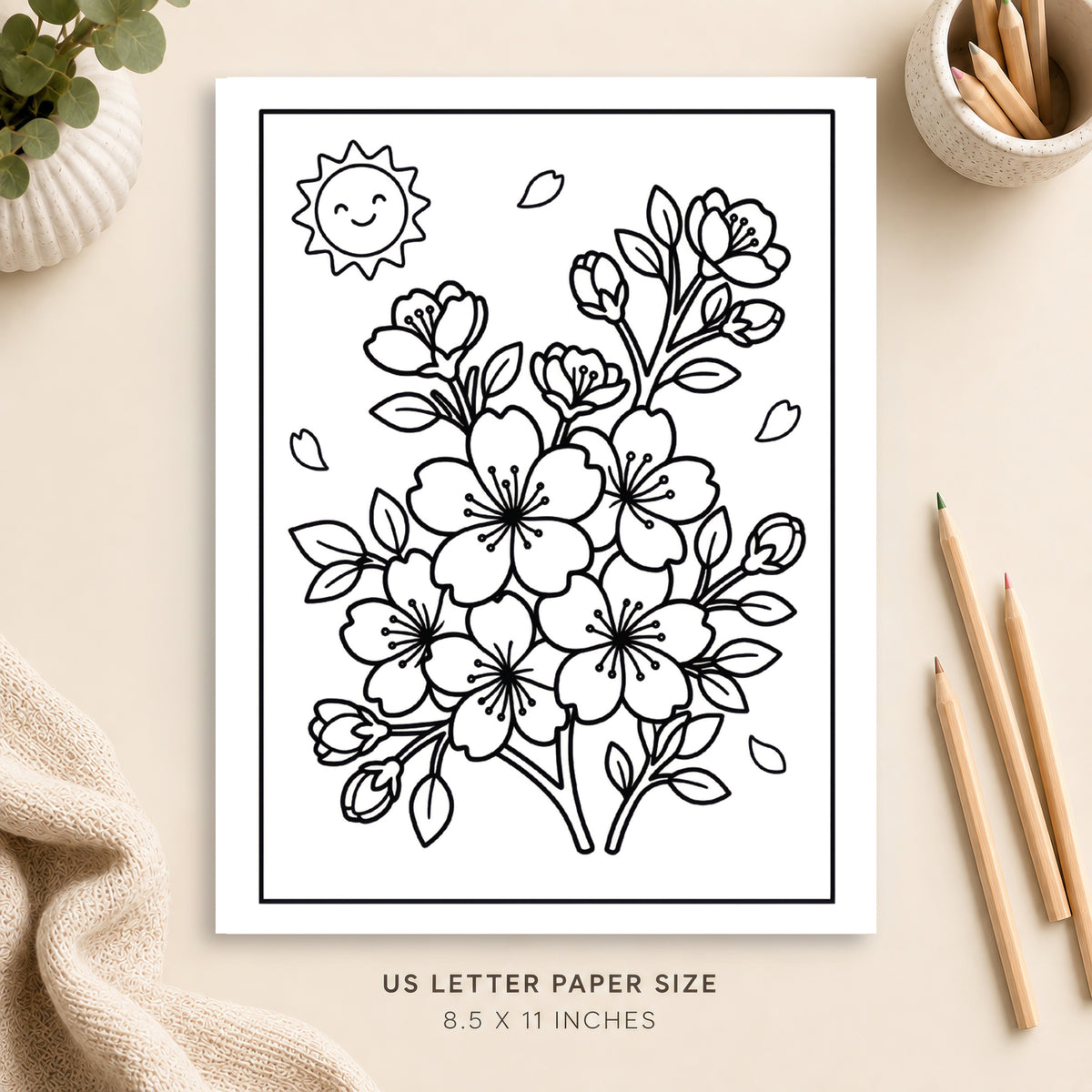 Cherry Blossoms Coloring Page 1