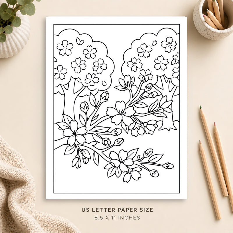 Cherry Blossoms Coloring Page 3