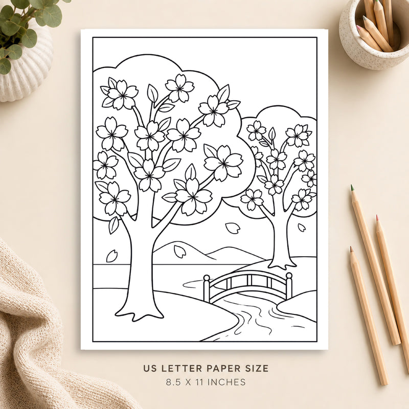 Cherry Blossoms Coloring Page 4