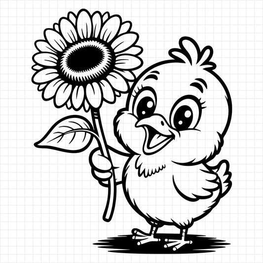 Chick Holding Big Sunflower SVG