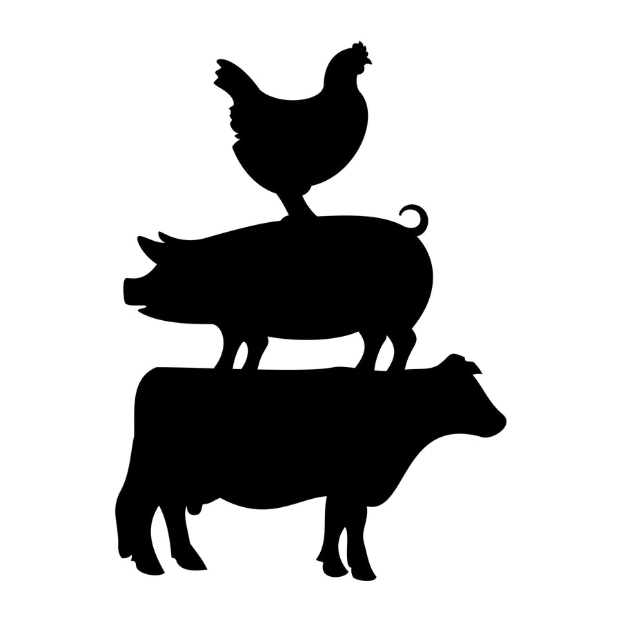 Chicken Pig Cow SVG design for Cricut, Silhouette, laser cutting, vinyl, sublimation, and kitchen craft projects.