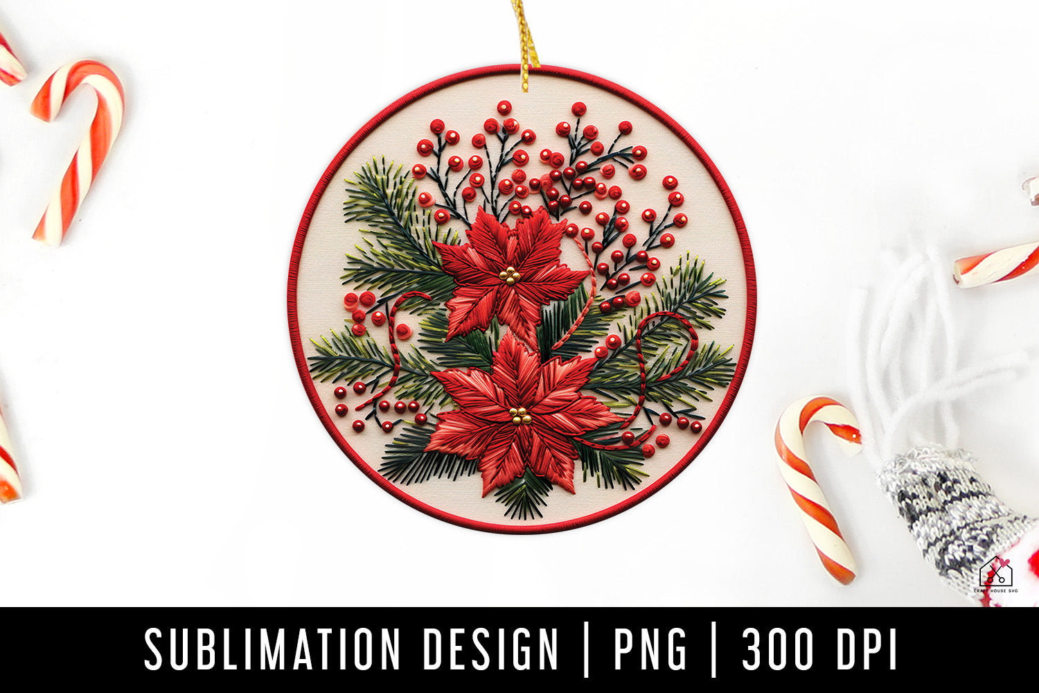 Christmas Floral 3D Ornament Sublimation Design PNG
