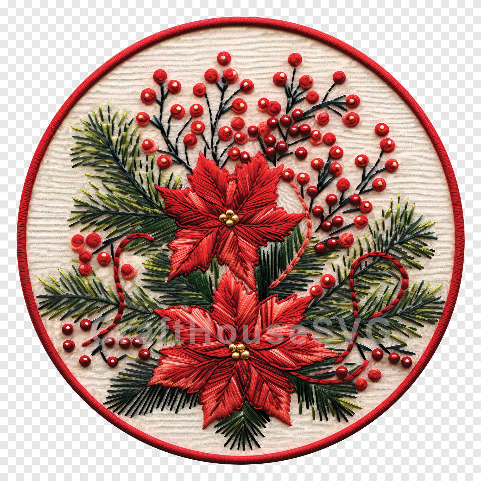 Christmas Floral 3D Ornament Sublimation Design PNG