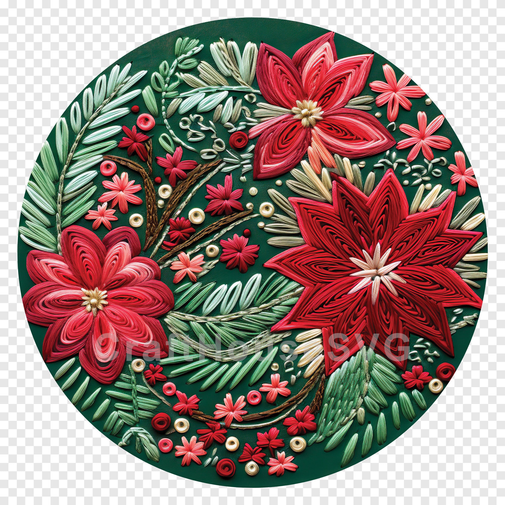 Christmas Floral 3D Ornament Sublimation Design PNG