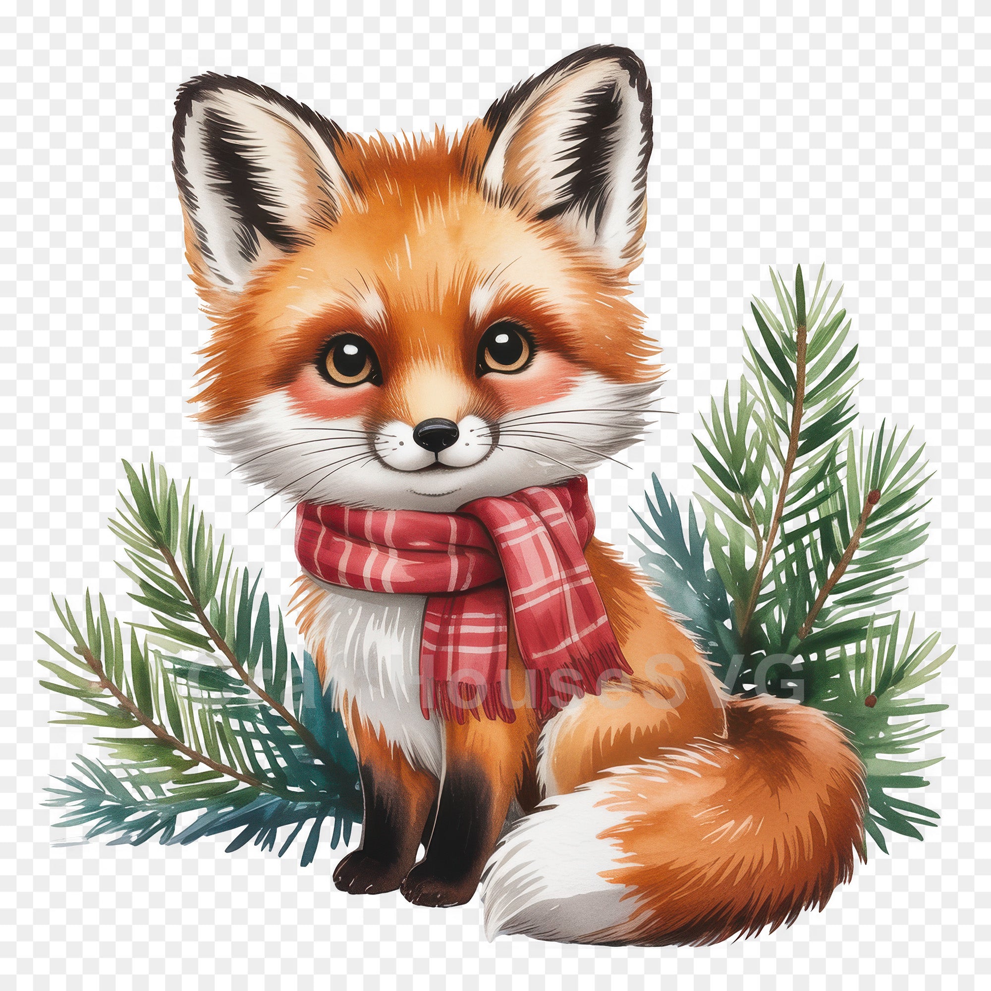 Christmas Fox in Scarf PNG Clip Art Sublimation