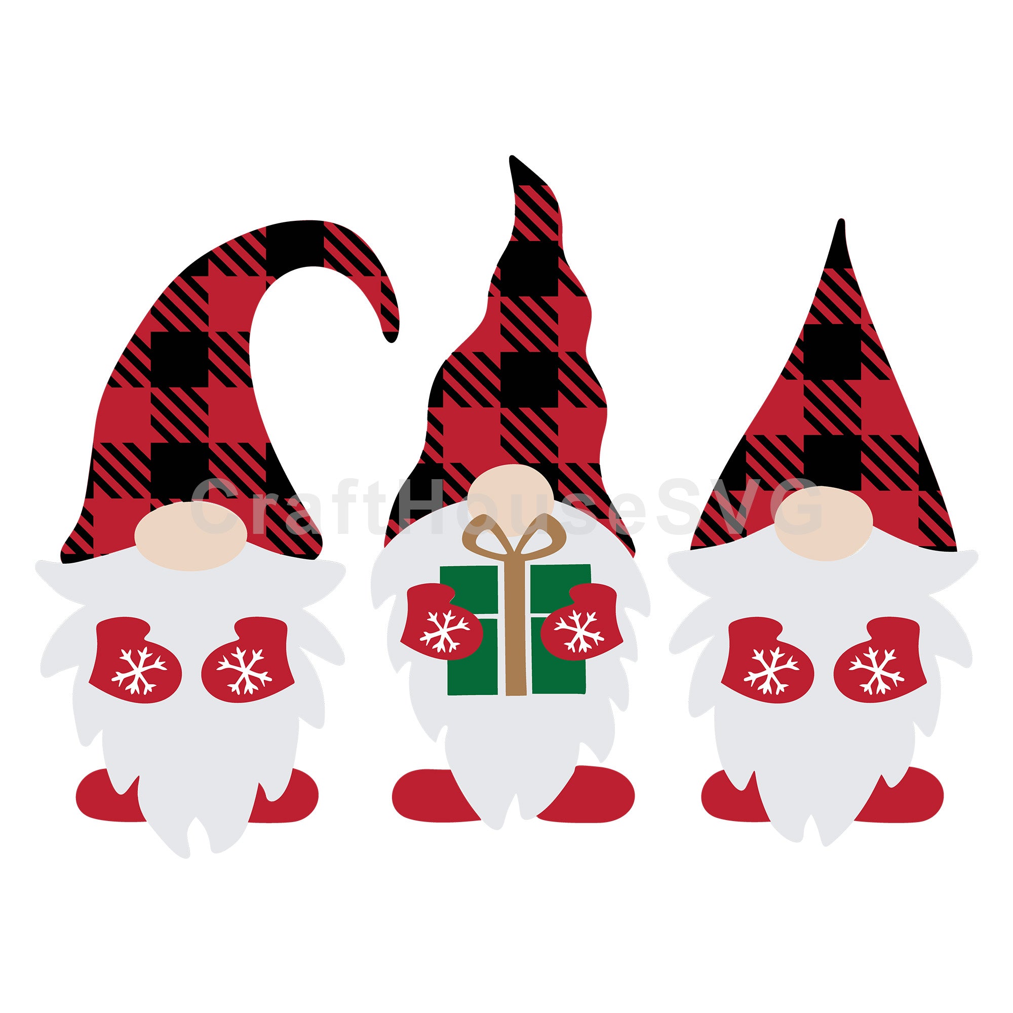 Plaid Hat Gnomes Holding Gift Christmas SVG