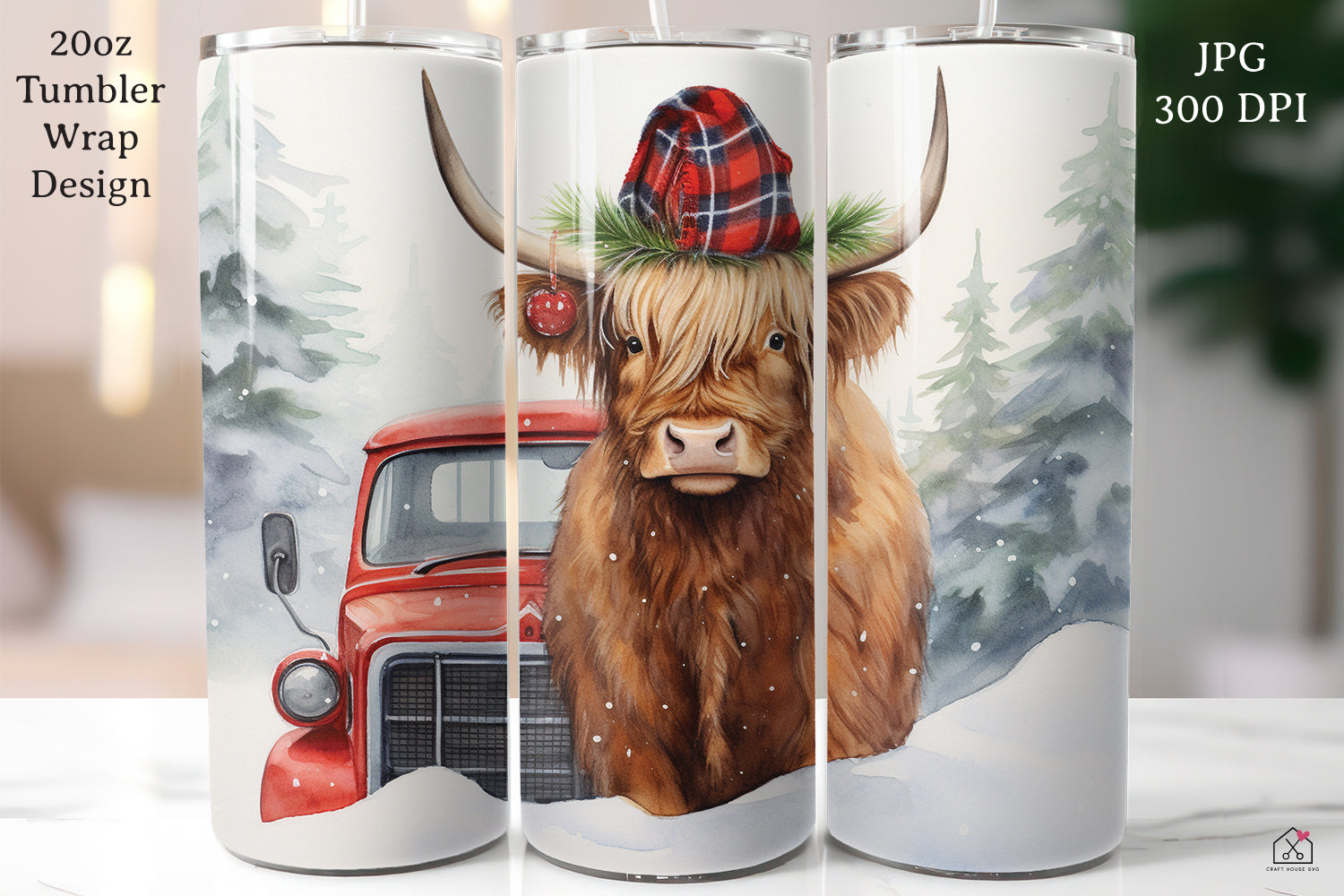 Highland Cow Sublimation Design Christmas 20oz Tumbler Wrap JPG ...