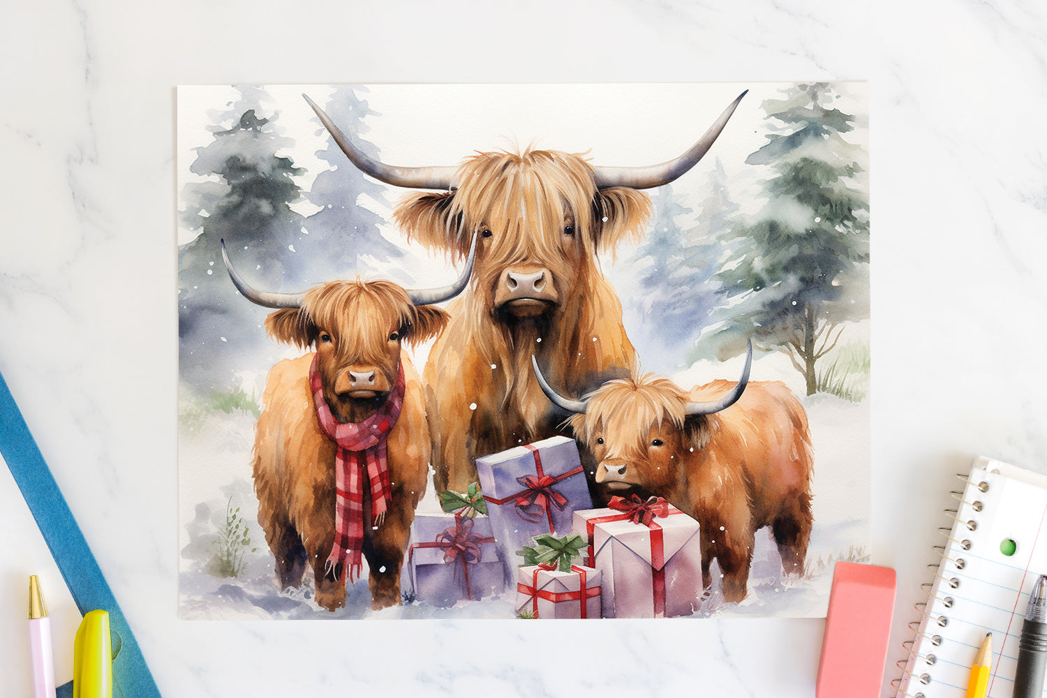 Highland Cow Sublimation Design Christmas 20oz Tumbler Wrap JPG