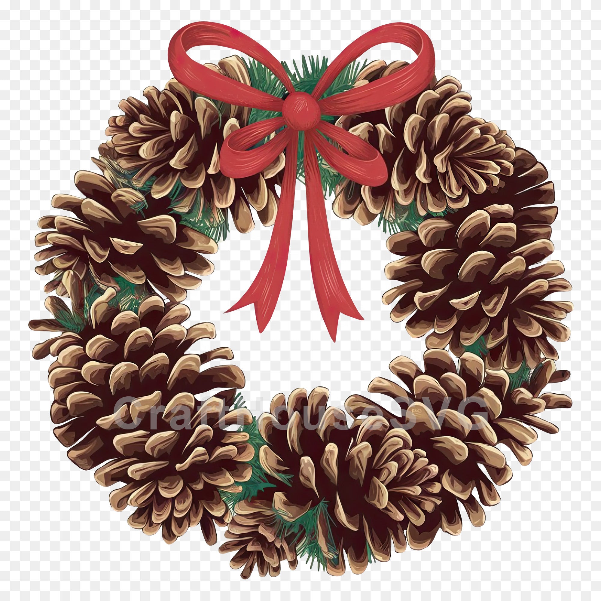 Christmas Pine Cone Wreath PNG Clip Art Sublimation