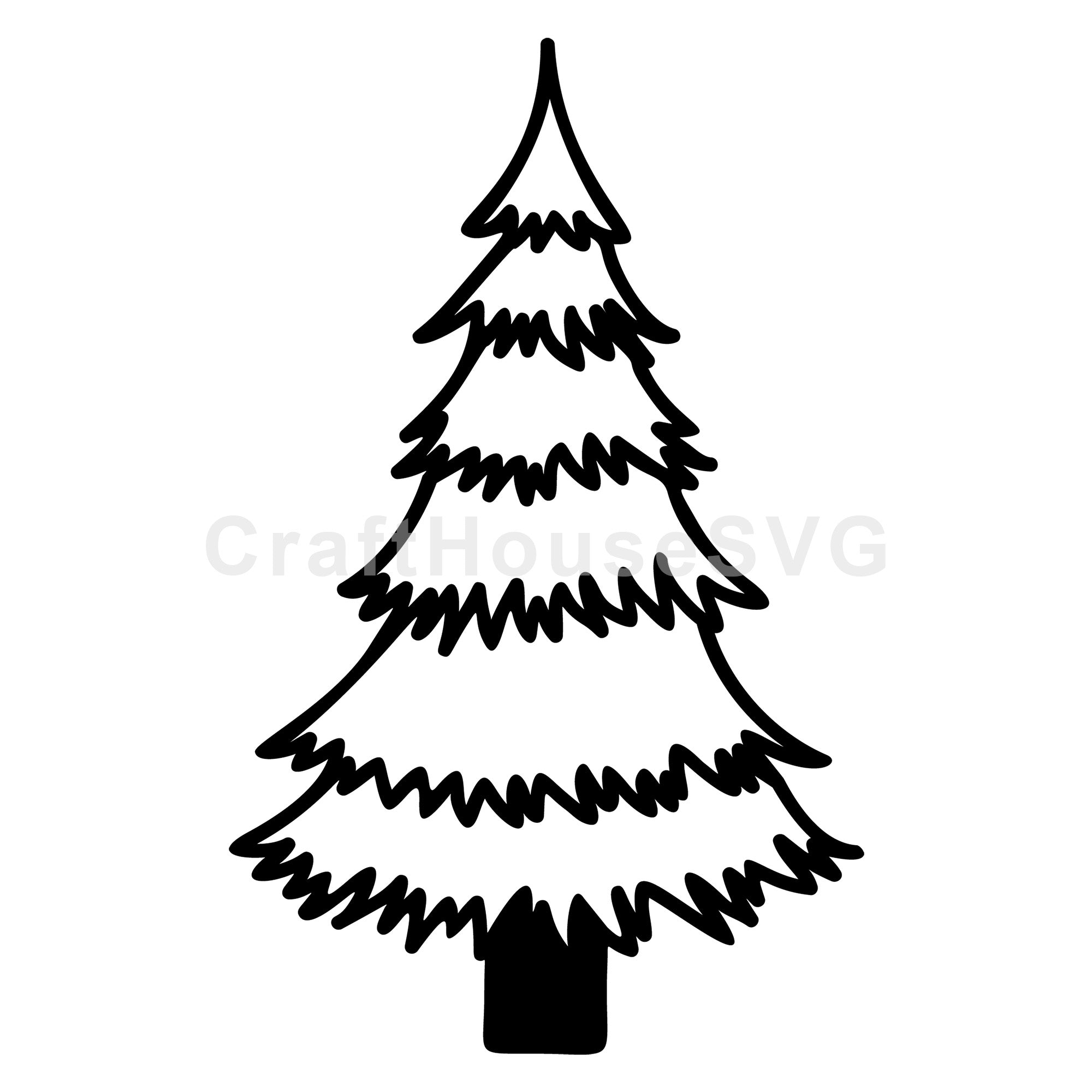 Layered Branch Christmas Tree Line Art SVG