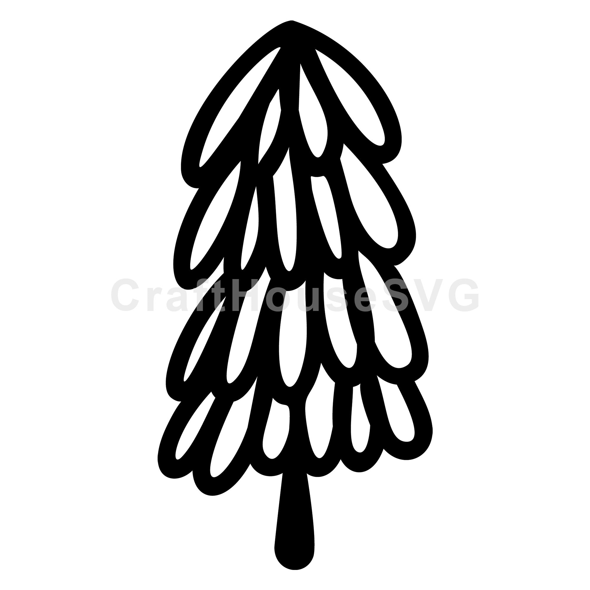 Oval Leaf Christmas Tree Line Art SVG