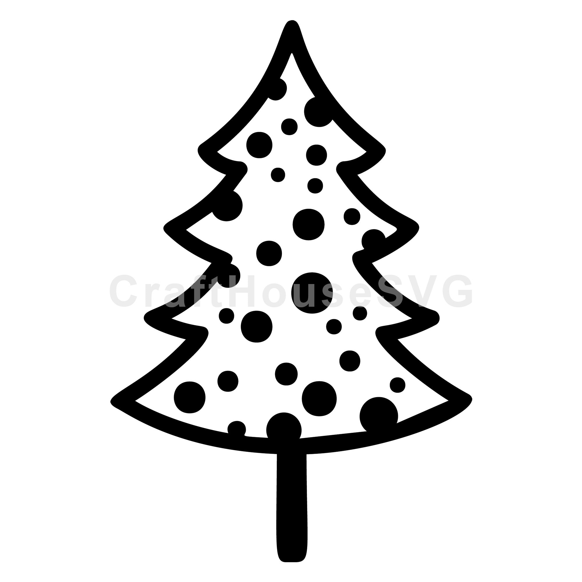 Polka Dot Christmas Tree Line Art SVG