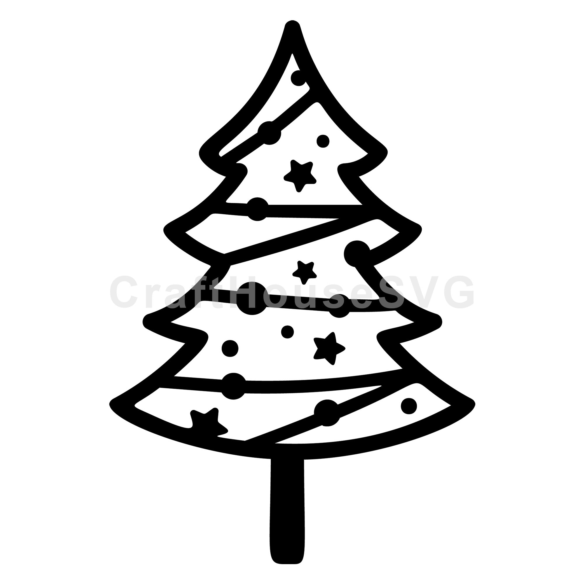 Star Garland Christmas Tree Line Art SVG