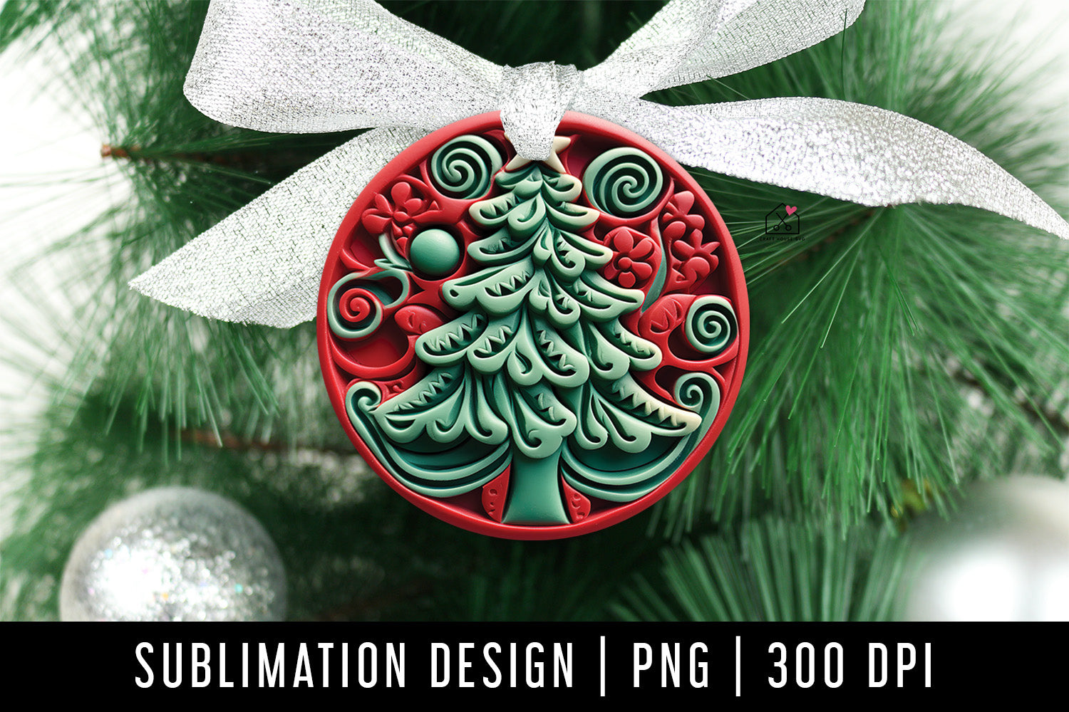 Christmas Tree 3D Ornament Sublimation Design PNG