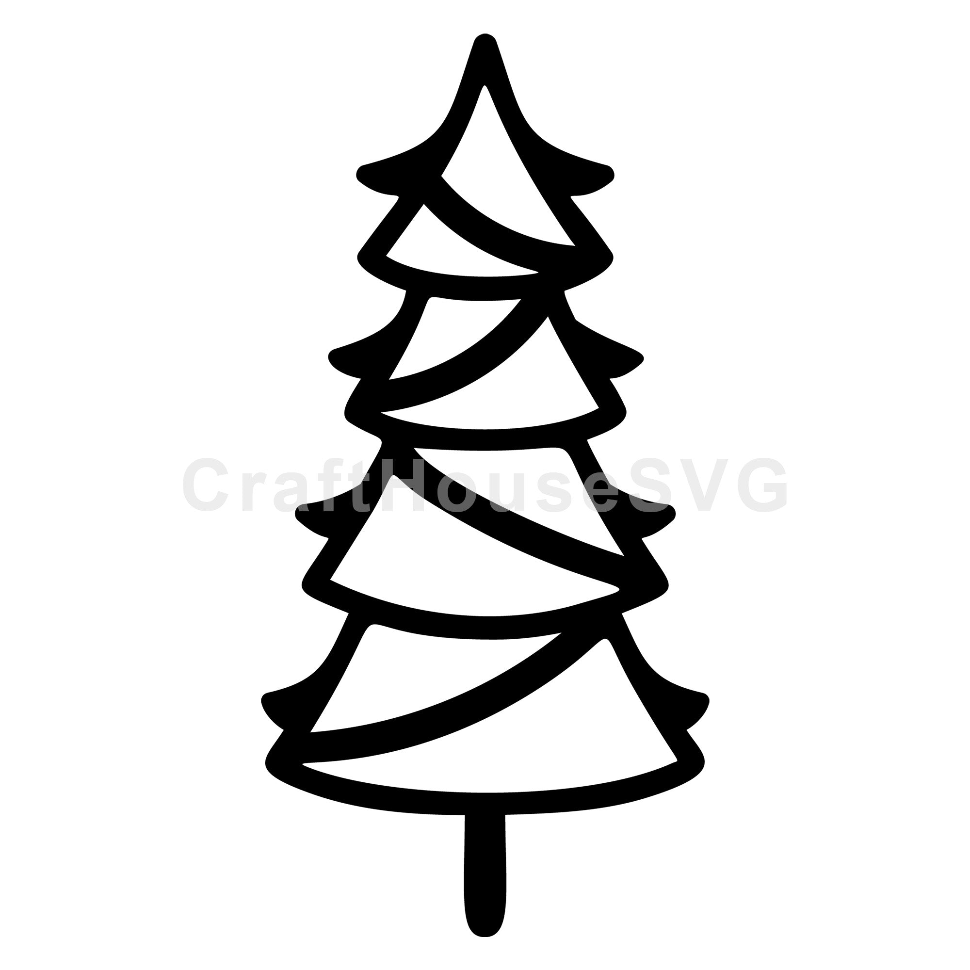 Layered Curves Christmas Tree Line Art SVG